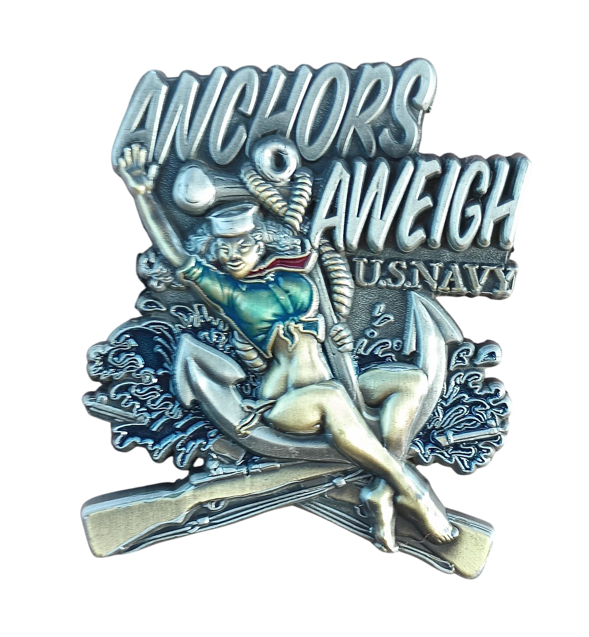 US Navy Anchors Aweigh Pin Up Girl Challenge Coin image 2