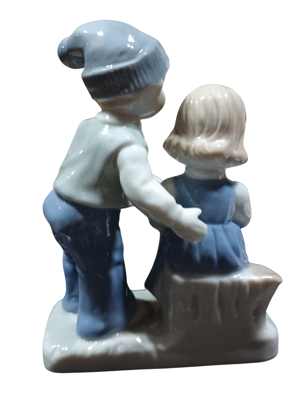 Vintage Lego Children Reading Japan Blue Porcelain Figurine image 2