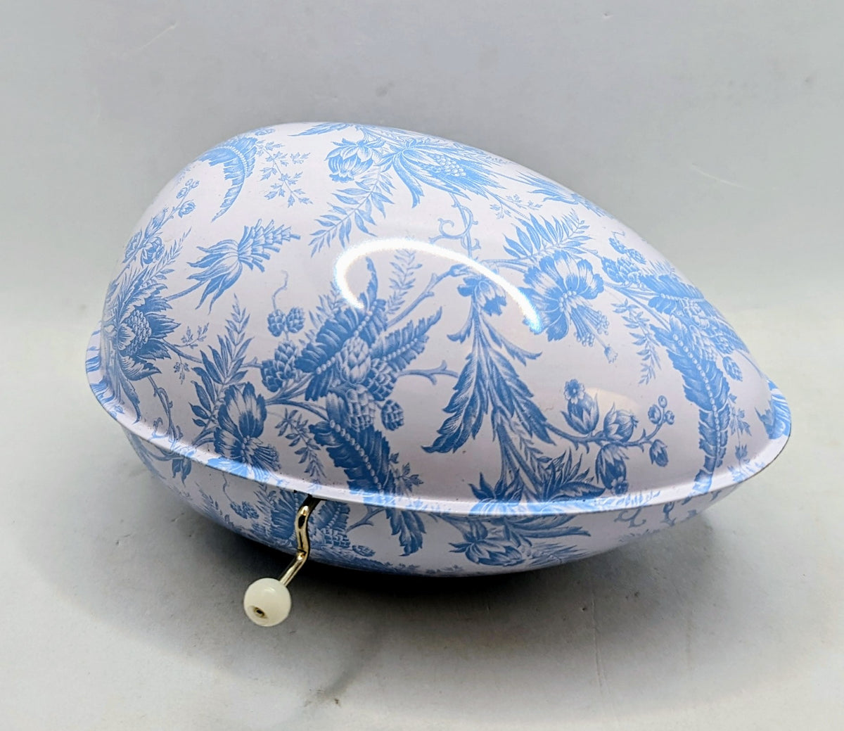 Vintage 50s Mattel Style Blue Pattern Musical Tin Wind-up Litho Egg