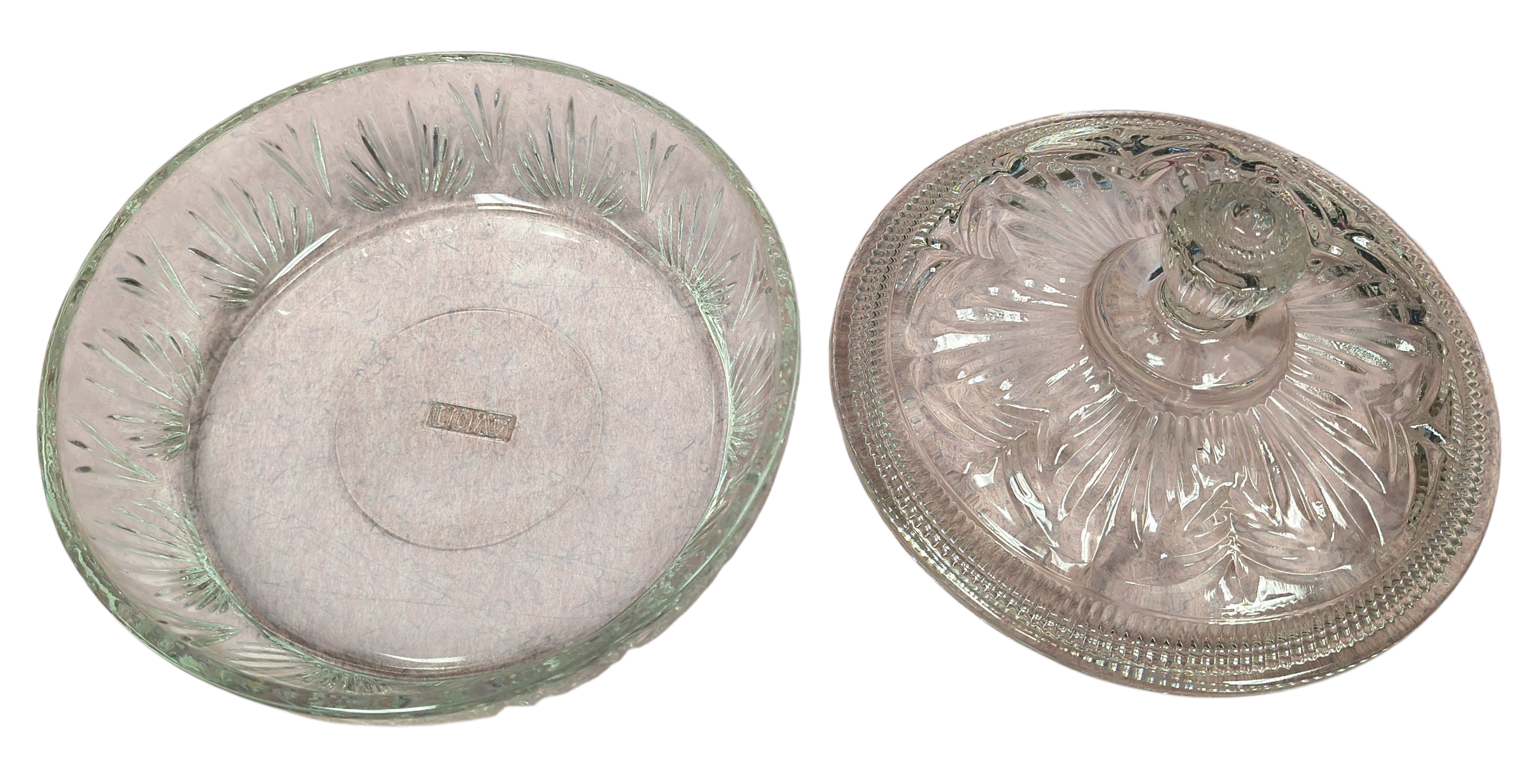 Vintage Avon Covered Etched Clear Glass Dish with Lid 6" image 2