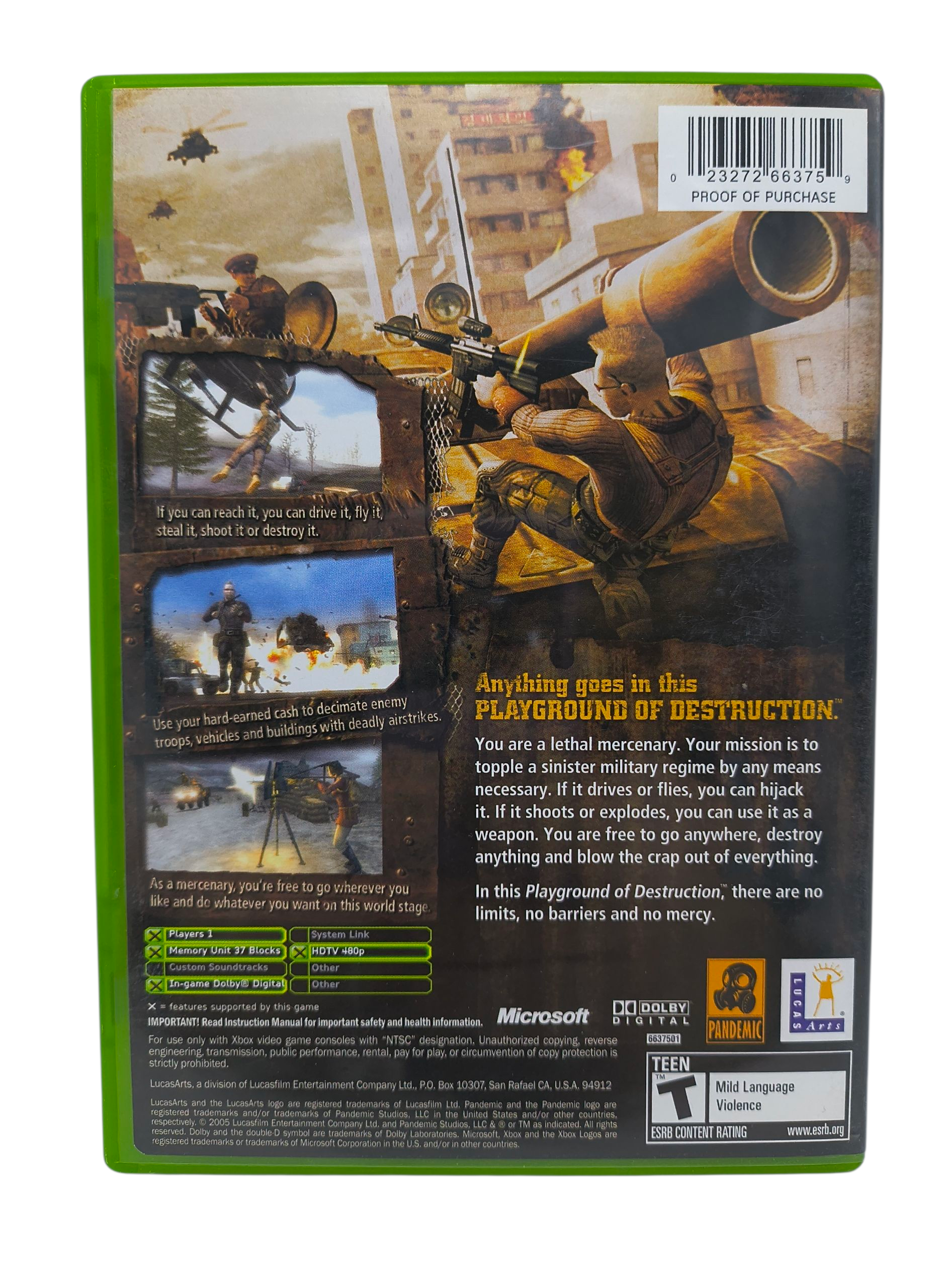 2005 Lucas Microsoft Xbox Mercenaries: Playground of Destruction Complete CIB image 3