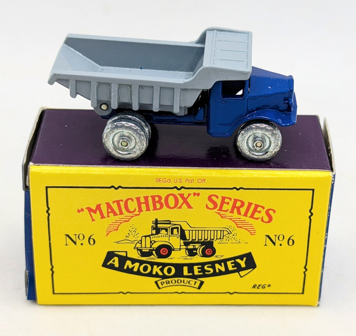 1992 Moko Lesney Matchbox Series No. 6 Blue Dump Truck Diecast With Box image 4