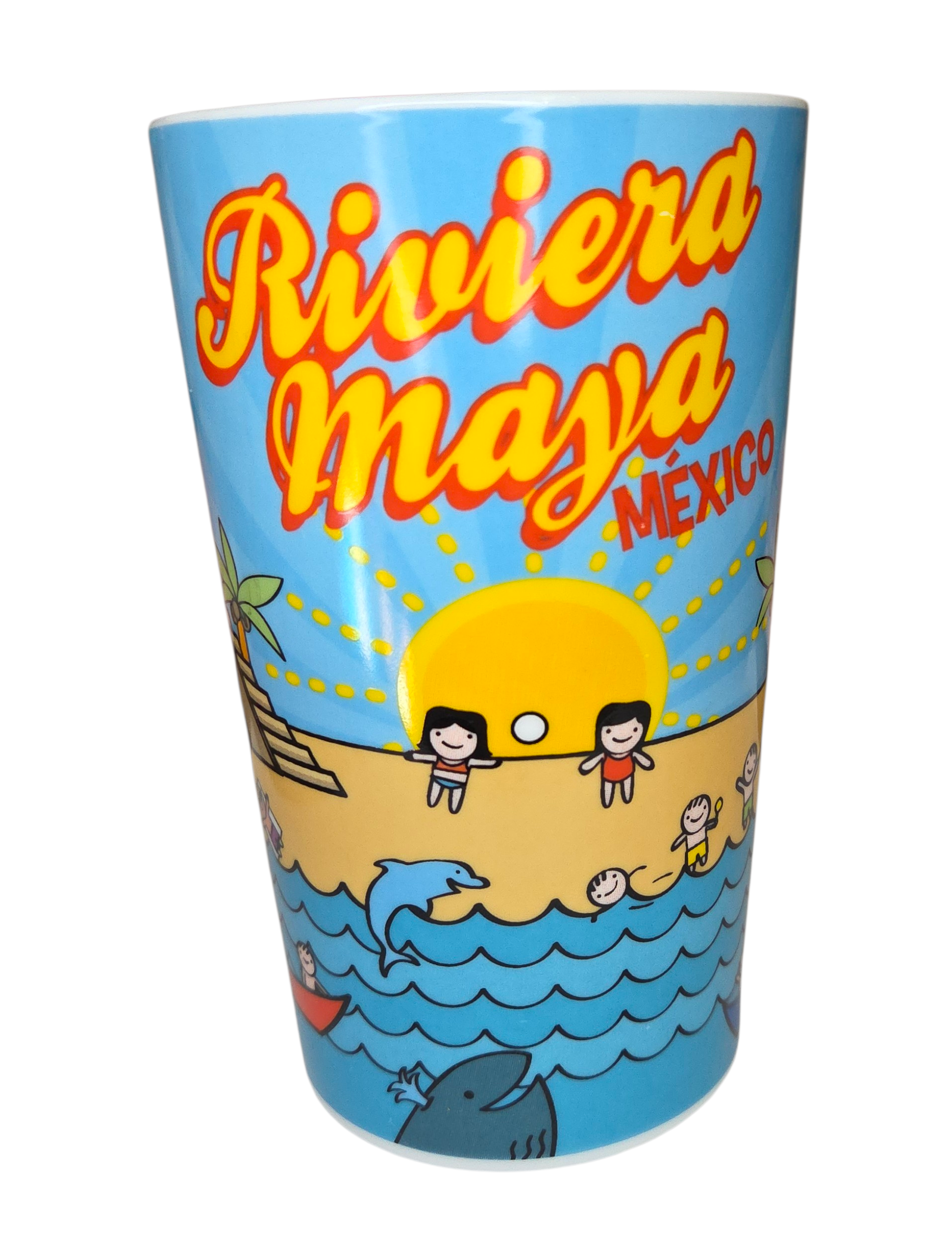 Mexico Cancun Riviera Maya Aztec Souvenir Tall Coffee Mug Cup Multicolor 5.5"
