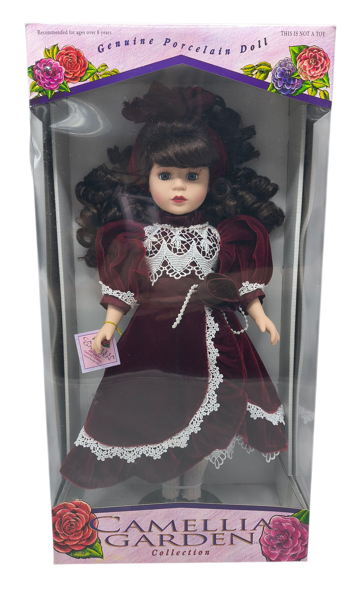 1997 Brass Key Camellia Garden By Tracy Lynn 16" Brunette Doll In Burgandy Dress