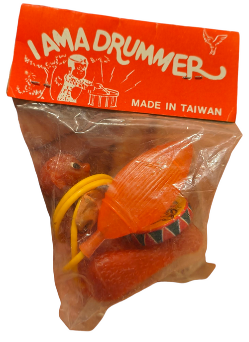 1960 Taiwan Tin Rubber Monkey Mechanical Blow Up Air Bulb Drumming Toy