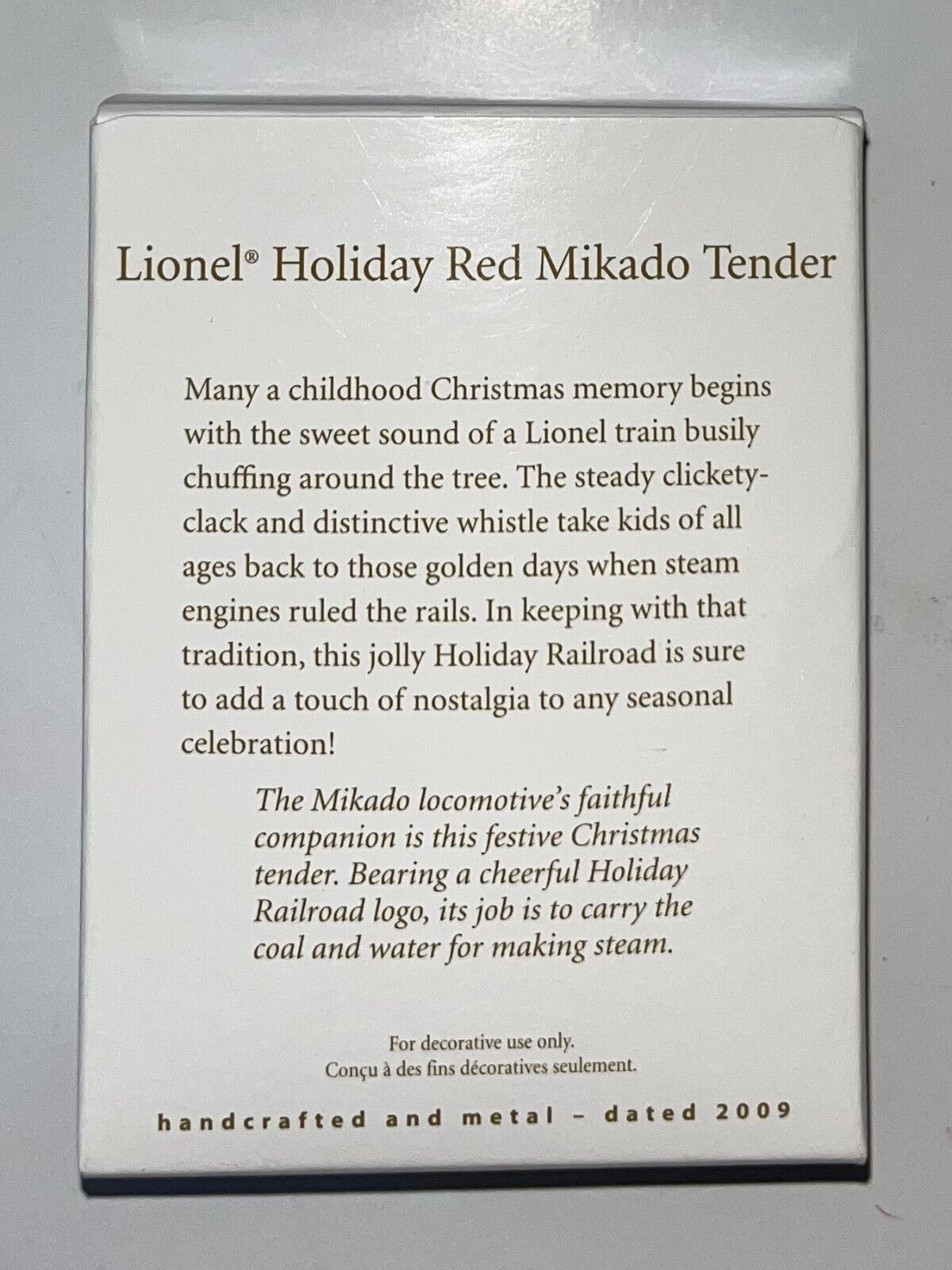 2009 Hallmark Keepsake Lionel Holiday Red Mikado Tender Ornament image 2