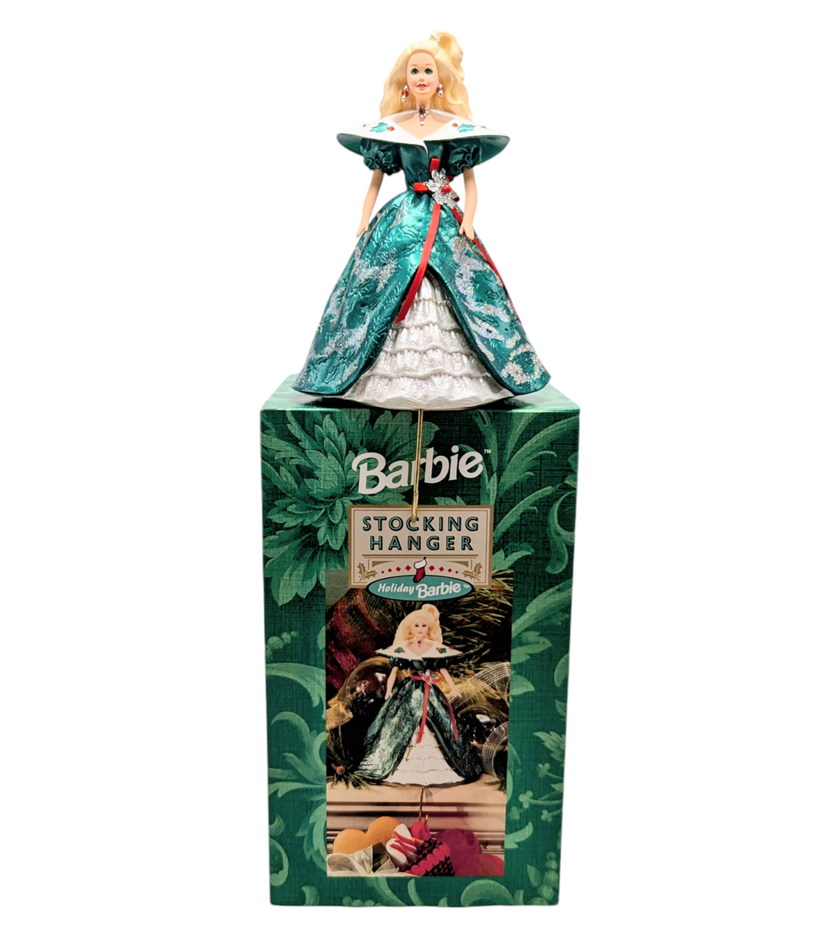 1996 Mattel Barbie Happy Holidays 6" Stocking Hanger Green Dress