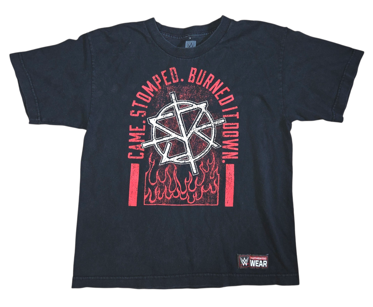 WWE Authentic Seth Rollins Came Stomped Burned it Down Black T-Shirt Youth Large