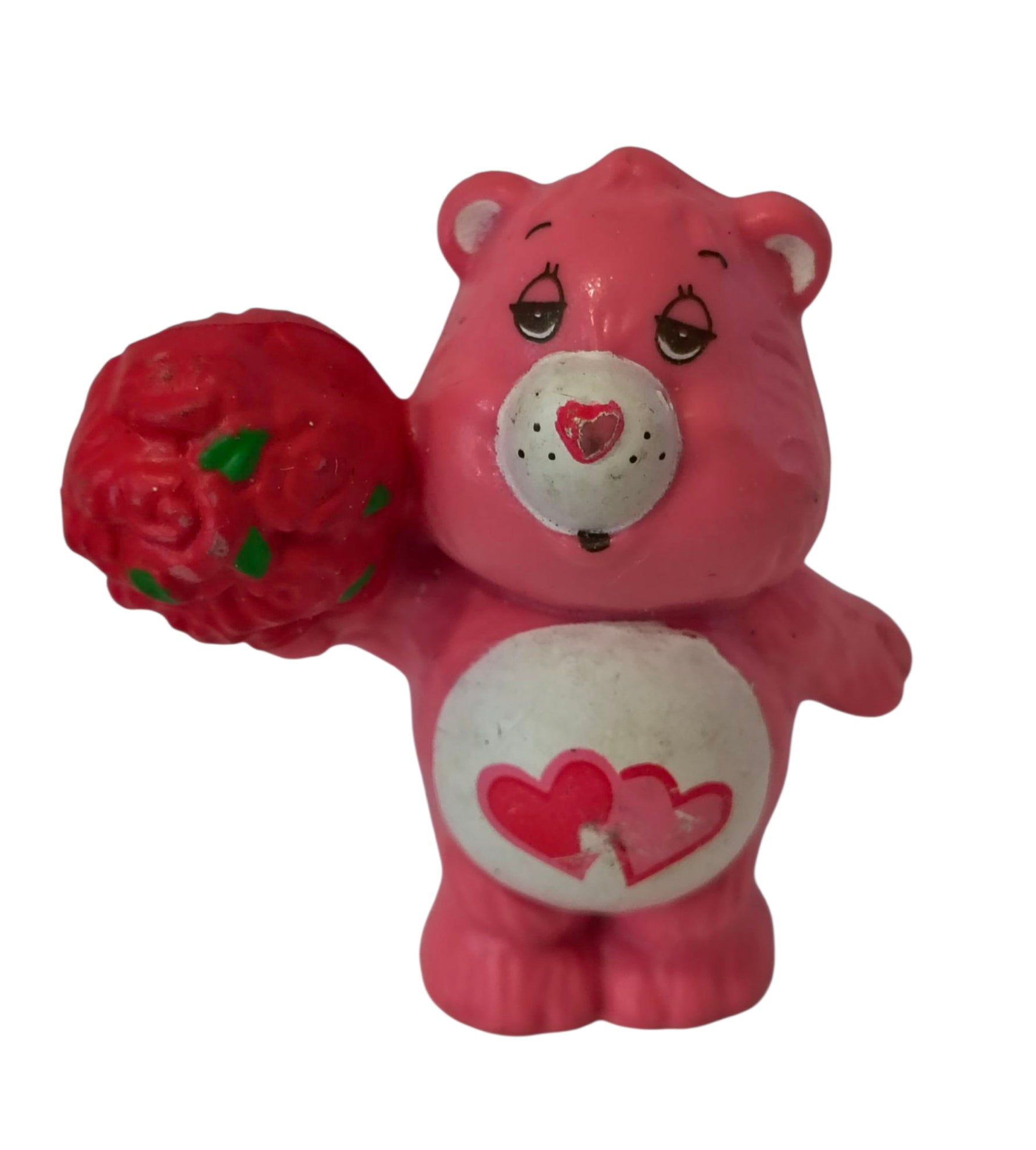 1983 AGC Care Bear Love A Lot Lotsa Heart Bear With Flowers PVC 2" Figurine