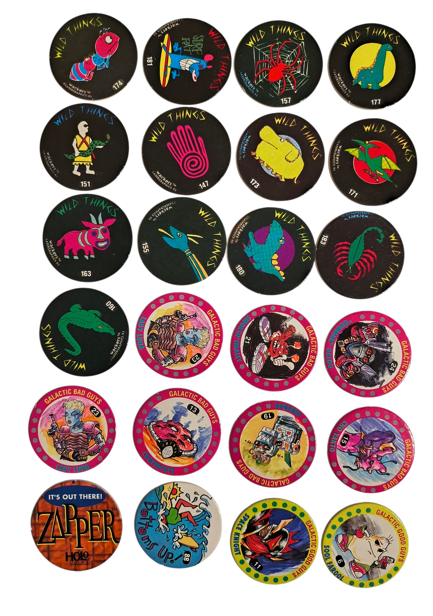 167 Random POG Milk Caps + 2 Metal Slammers - Exotics, Ink Drops, Wild Things +