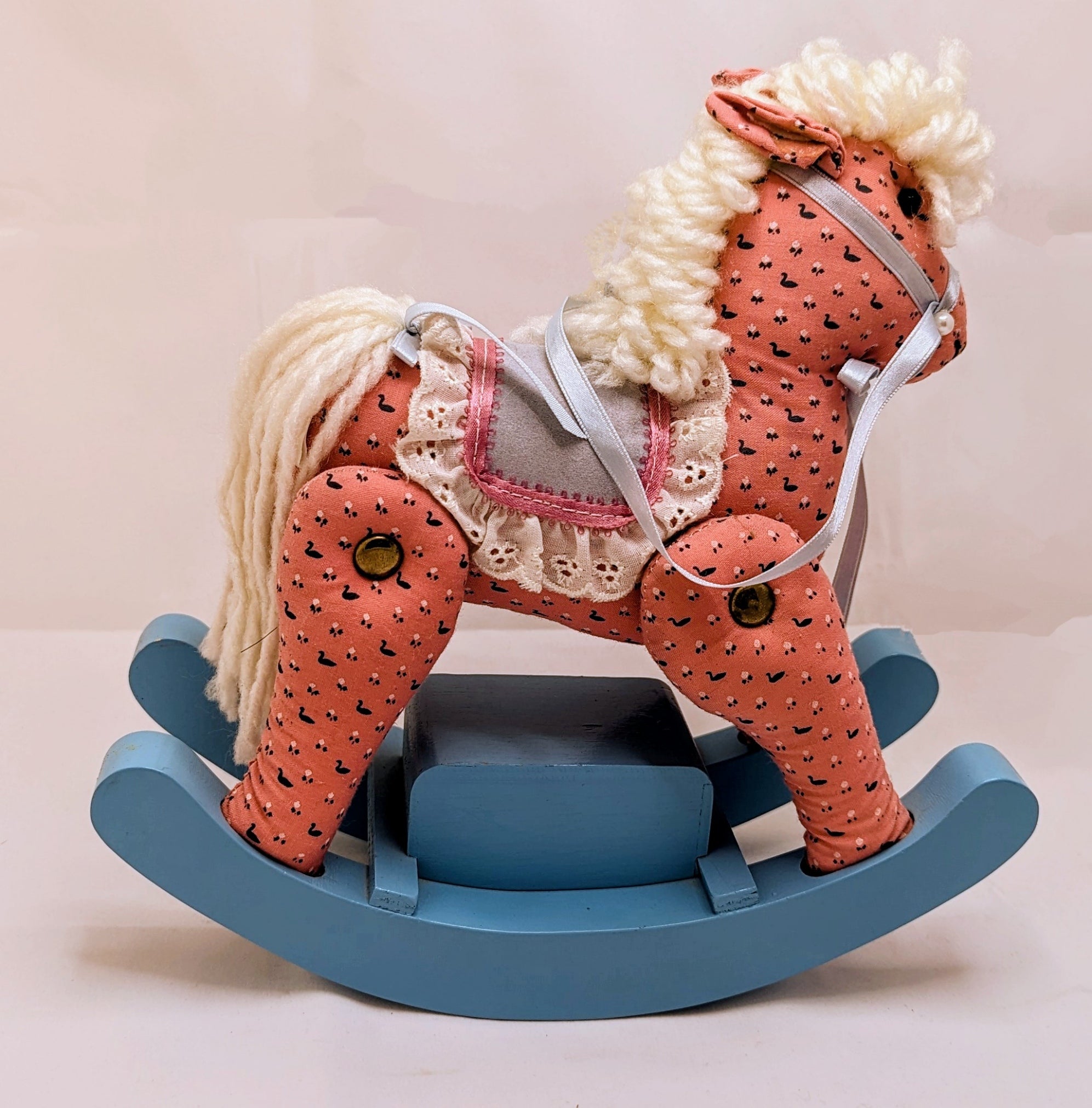 Vintage San Francisco Music Box Pink Fabric Self Rocking Horse image 2