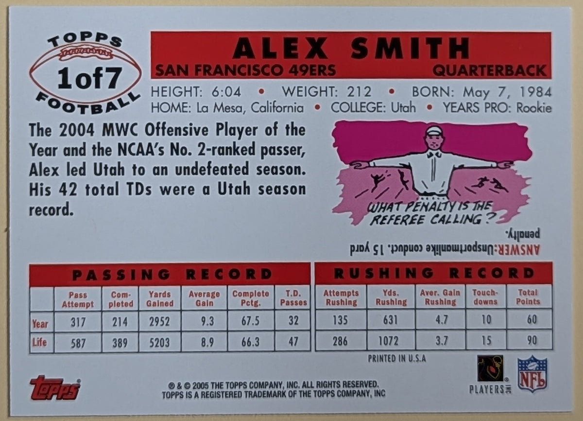 2005 Topps Throwbacks Promos #1 Alex Smith 49ers RC (1956 Topps Design) image 2