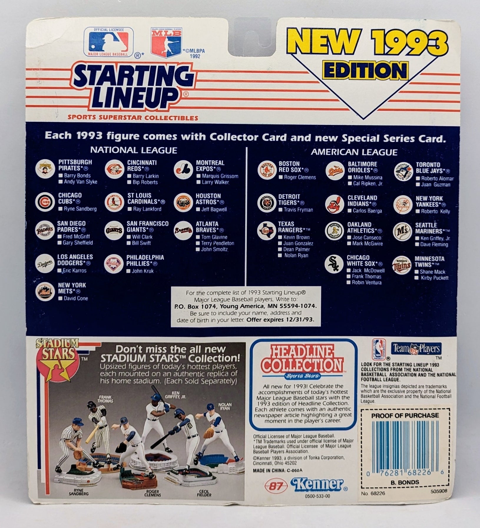 1993 Kenner Starting Lineup Barry Bonds San Francisco Giants Baseball Figure image 2