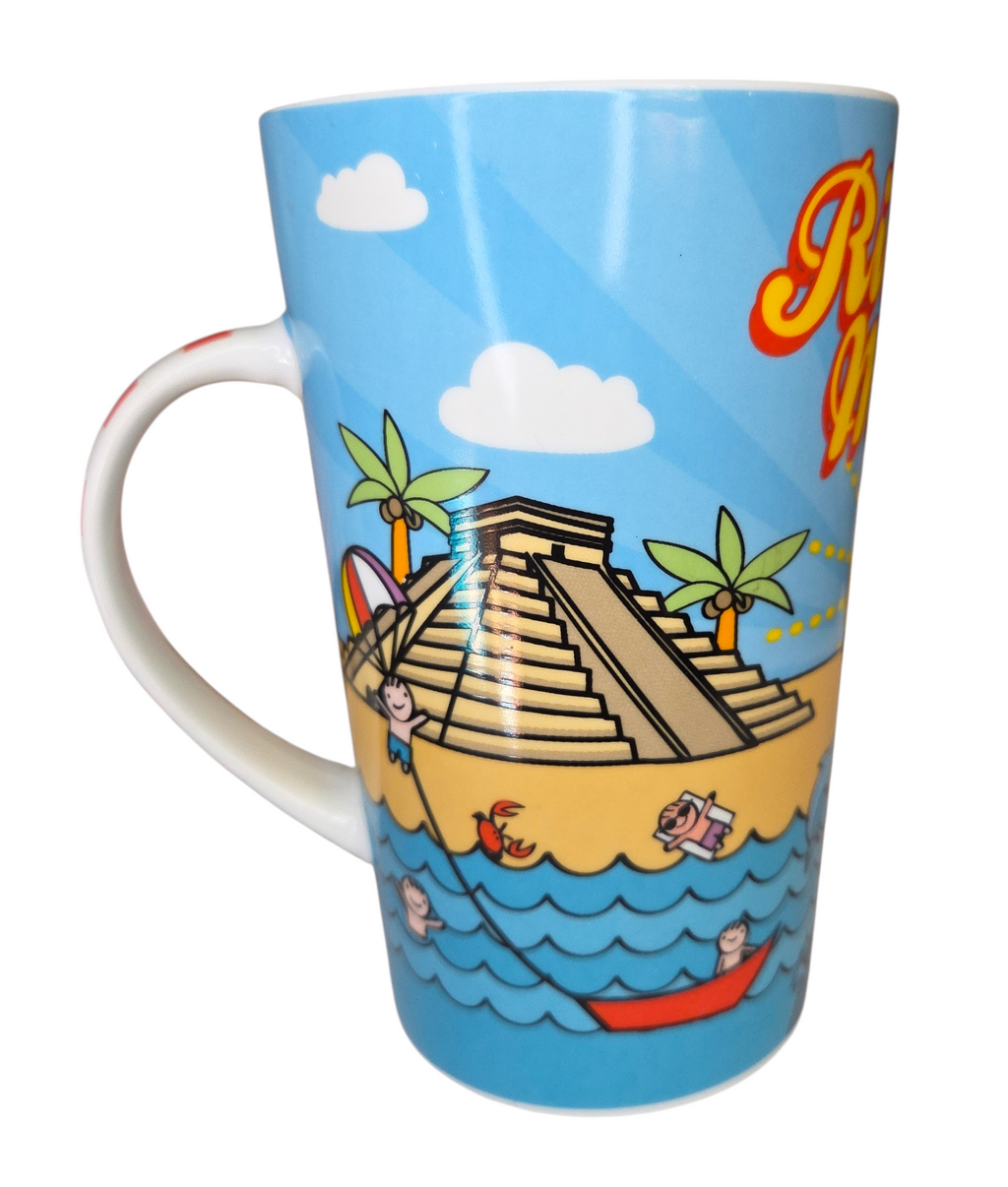 Mexico Cancun Riviera Maya Aztec Souvenir Tall Coffee Mug Cup Multicolor 5.5" image 2