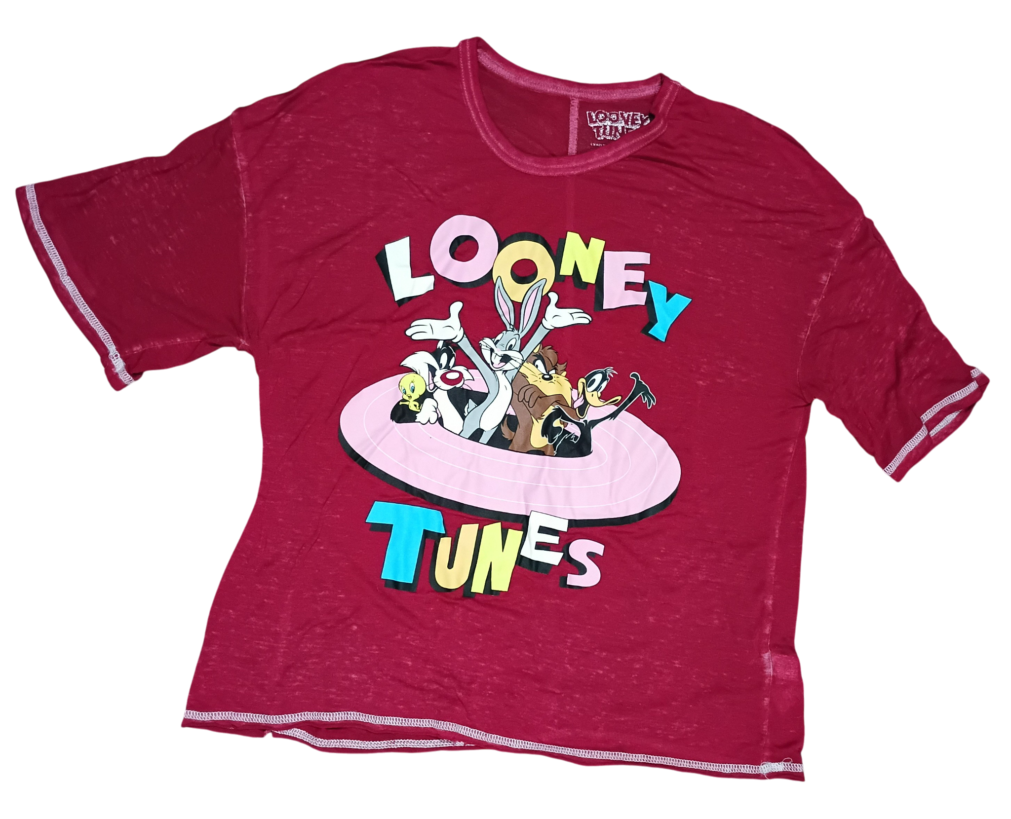Looney Tunes Heather Burgundy Sleepwear Burnout Tee T-Shirt Women's LG 12-14