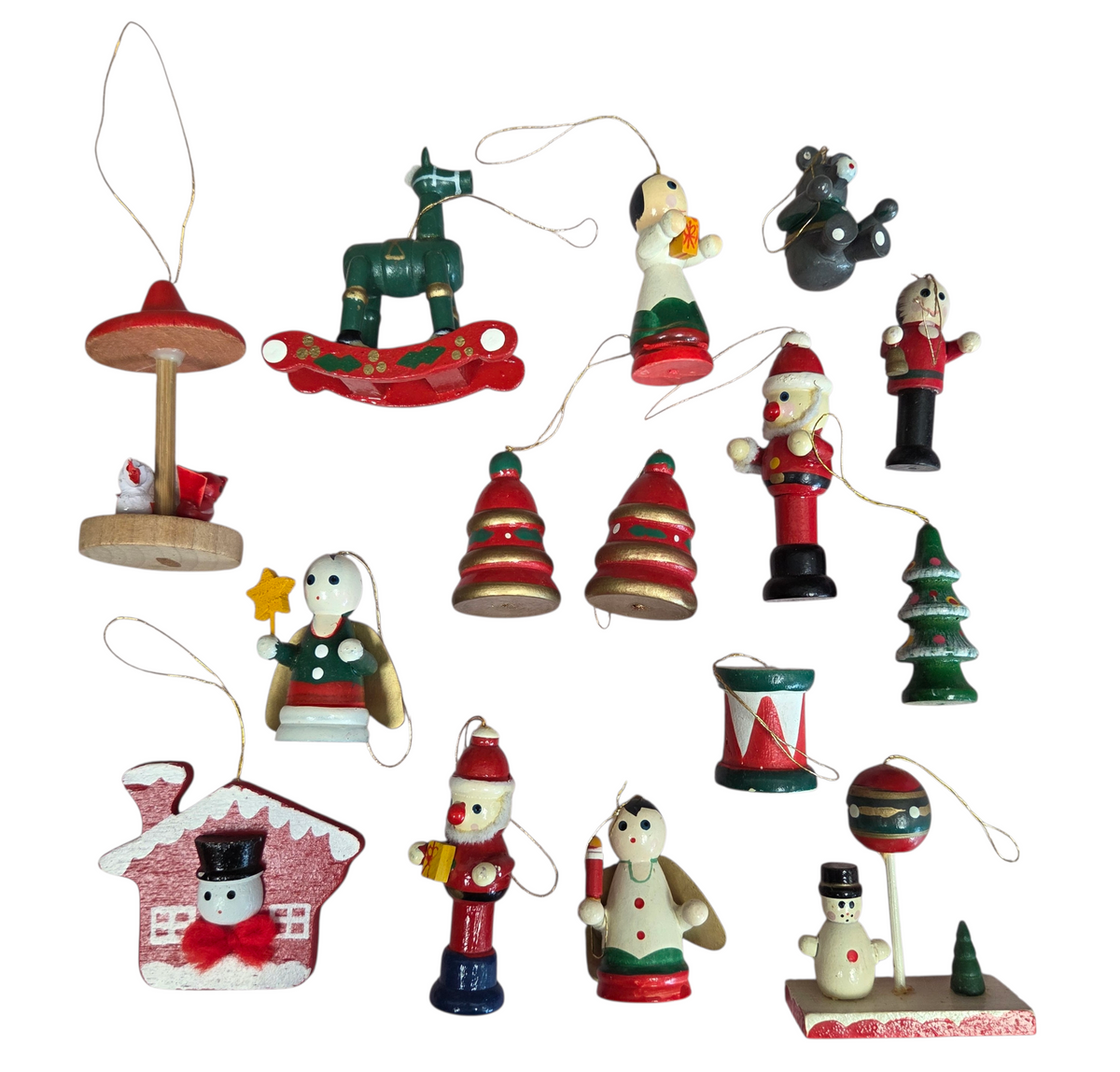 Vintage Lot of 15 Painted Wood Christmas Tree Ornament Mini Miniature