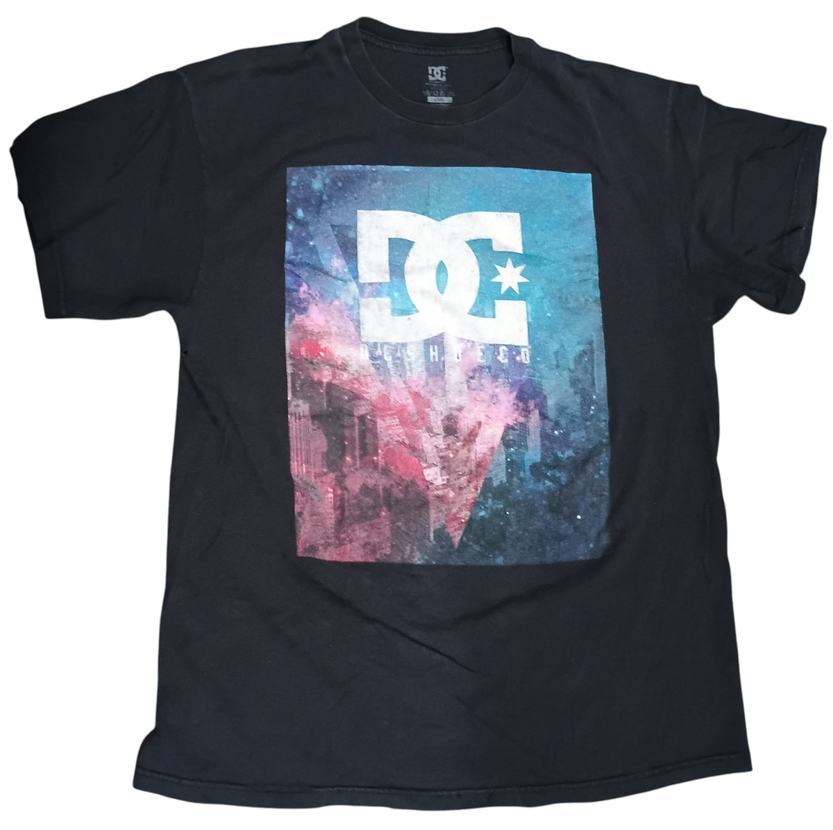 DC Shoes City Skyline Colorful Explosion Black Graphic T-Shirt Size LG
