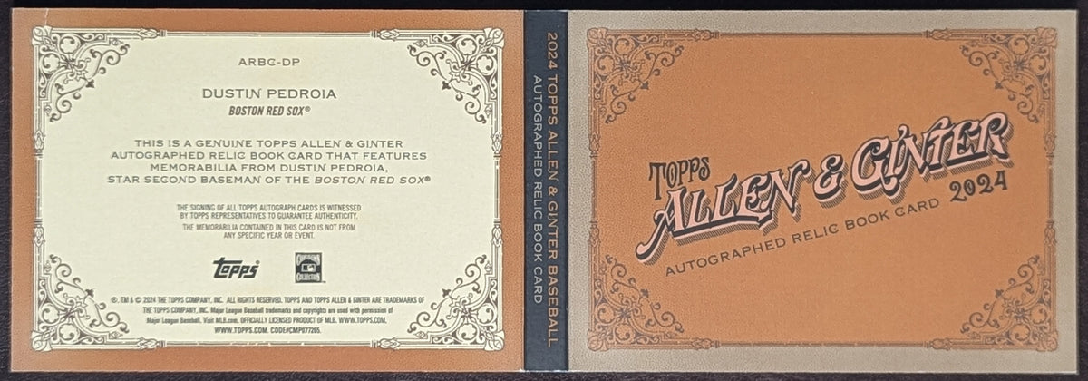2024 Topps Allen & Ginter Dustin Pedroia Auto Relic Booklet /10 Red Sox ARBC-DP image 4