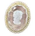 Vintage Micro Pearl & Lucite Etched Clear Cameo Gold Tone Brooch