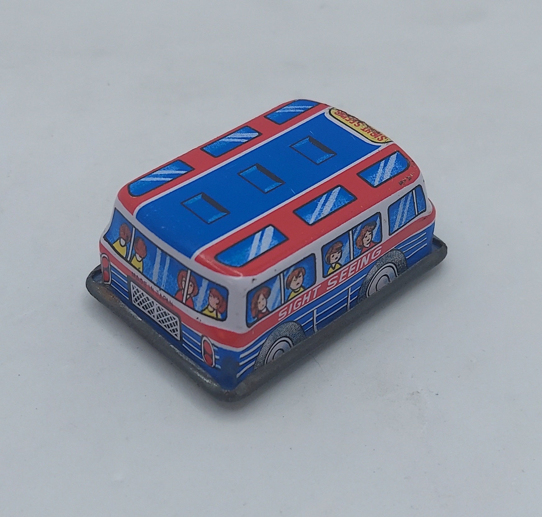 Vintage Small Sight Seeing Bus Tin Litho Friction Toy - Made in Japan image 2