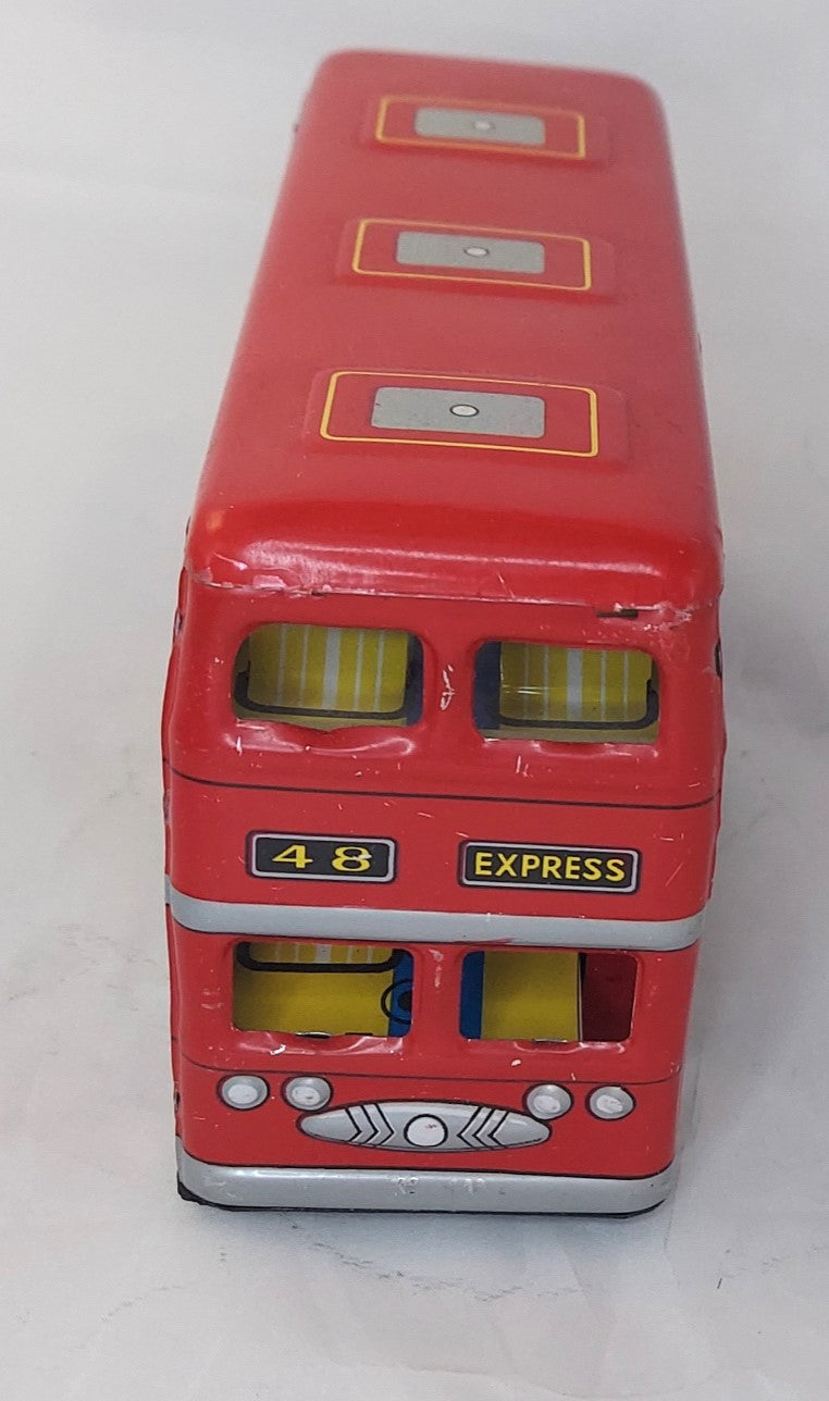Vintage Friction Powered Toys Tin Double Decker Bus image 4