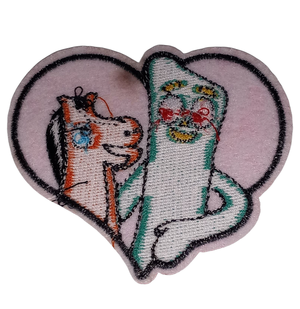 Gumby - Pokey And Gumby In Heart 3" Iron On Patch image 2