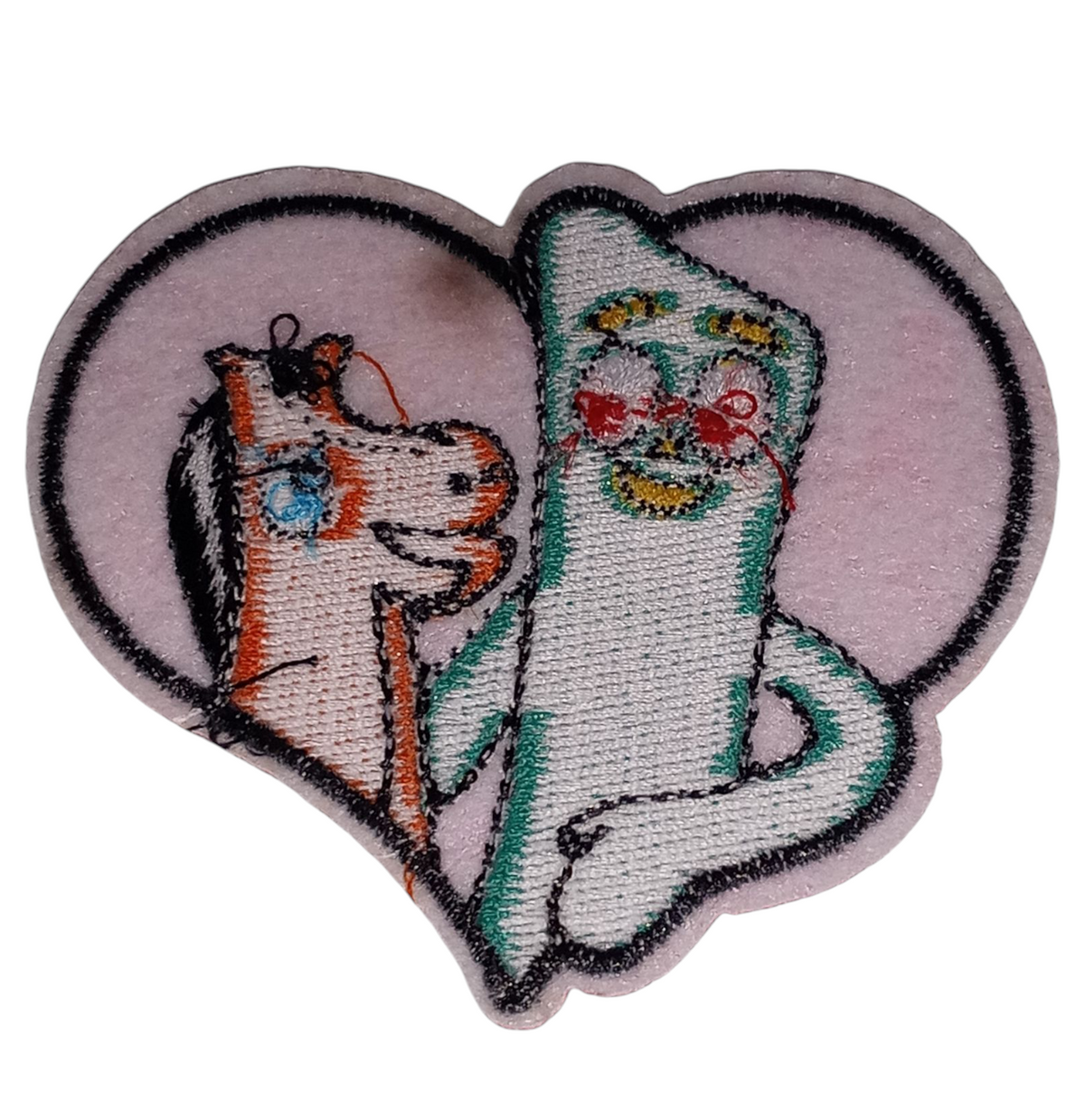 Gumby - Pokey And Gumby In Heart 3" Iron On Patch image 2