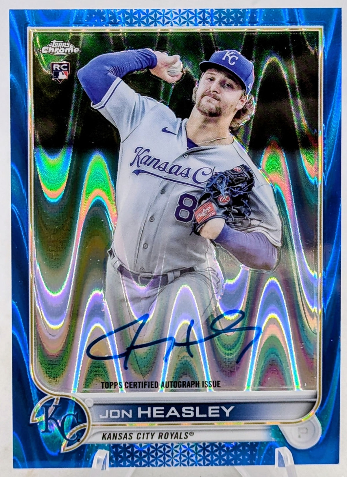 2022 Topps Chrome Rookie Blue Wave Auto Jon Heasley RC Royals #RA-JH /150