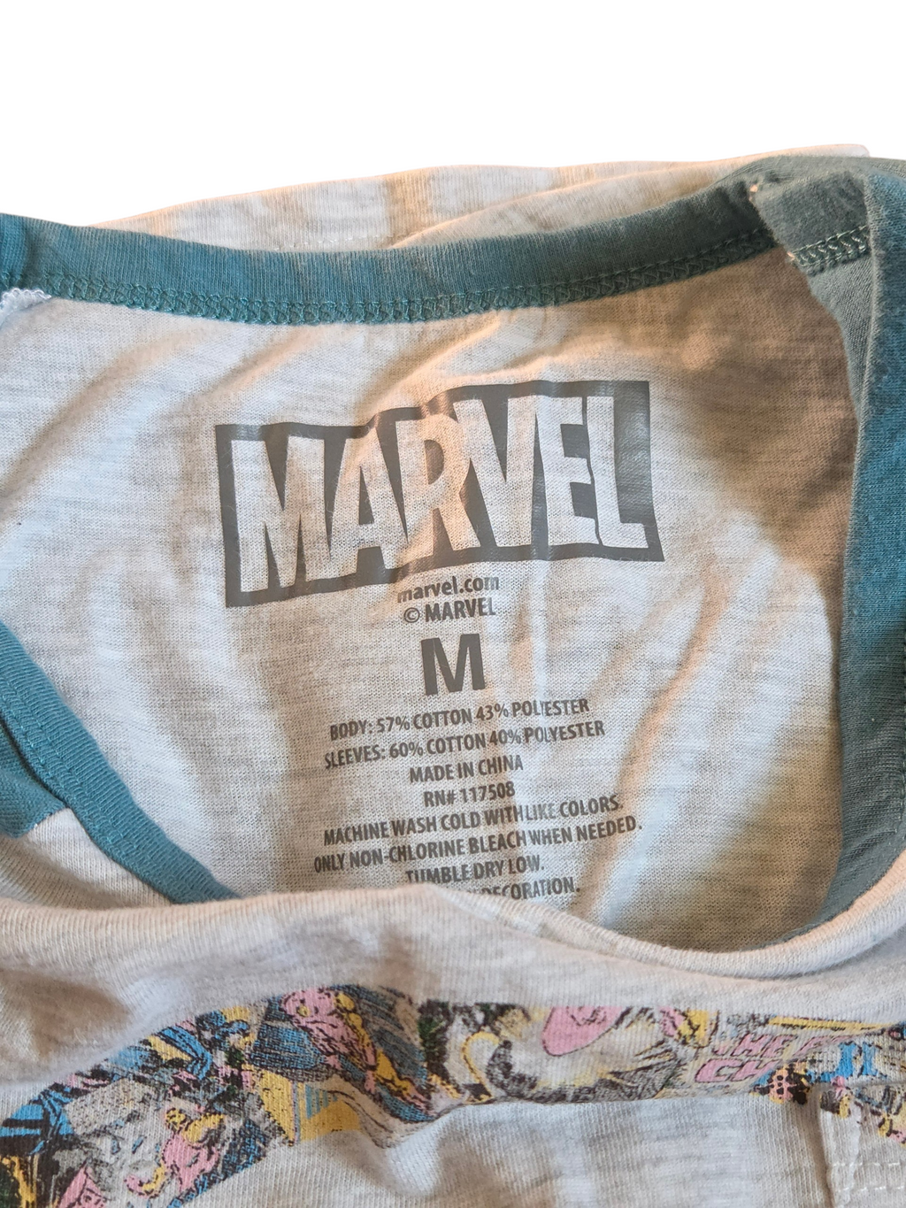 Marvel Comics Captain America Blue/Grey Comic Logo Raglan Womens Medium Shirt image 3