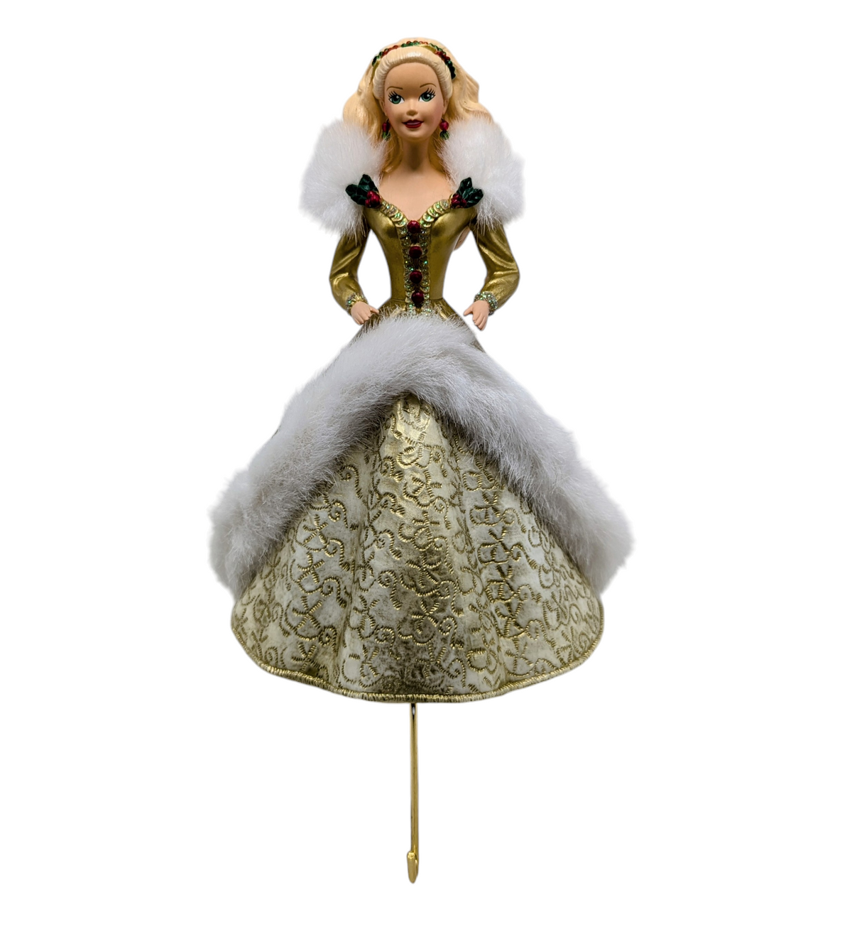 1995 Mattel Happy Holidays Barbie Stocking Hanger Golden Dress image 3