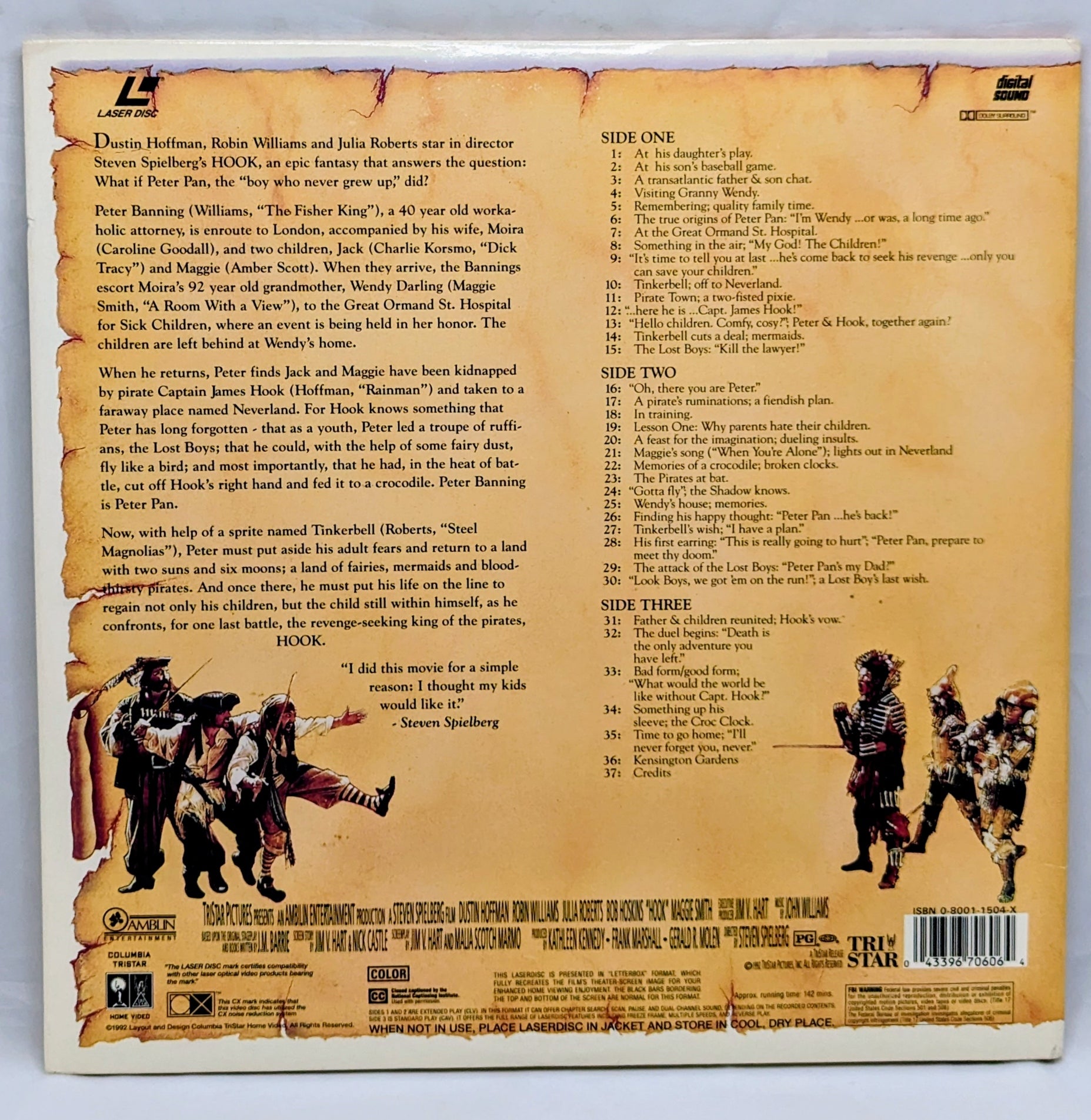 1992 Columbia Tristar Hook Laserdisc Deluxe Widescreen image 2