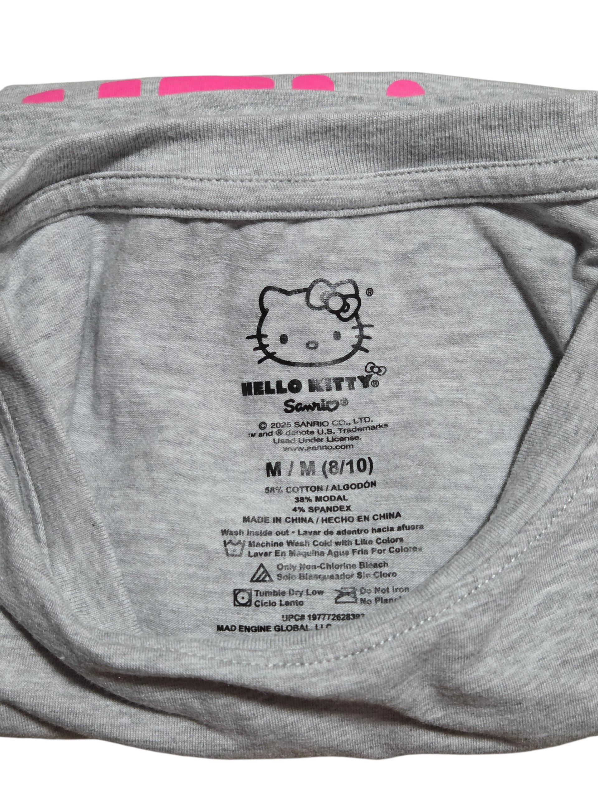 Sanrio Hello Kitty Short Sleeve Graphic Pink Gray M(8/10) T-Shirt Stretch image 3