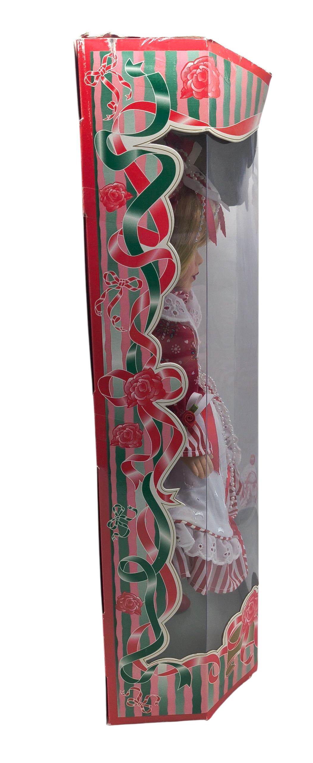 1997 Brass Key Victorian Bows Melissa Jane 16” Porcelain Doll Candy Cane Dress image 5