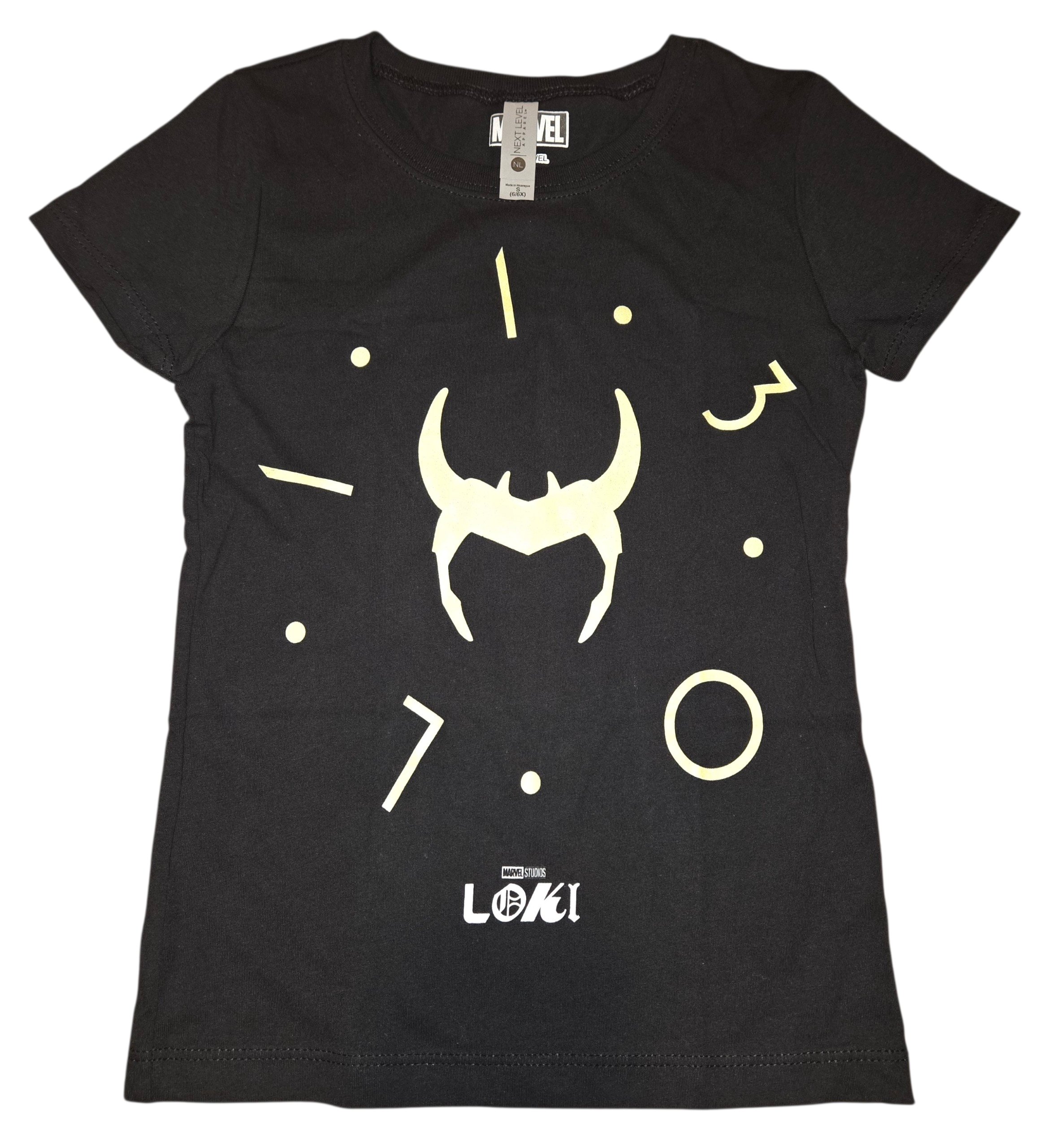 Next Level Marvel Loki TV Show Zero Hour Clock Helmet T-Shirt Size S 6/6X