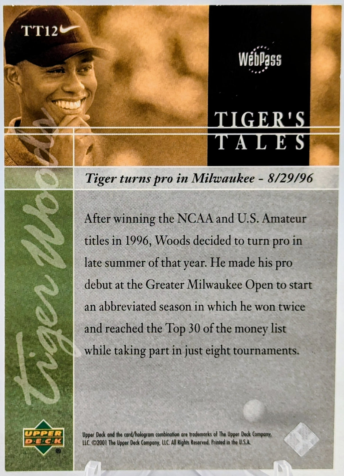 2001 Upper Deck - Tiger's Tales #TT12 Tiger Woods Golf Rookie RC image 2
