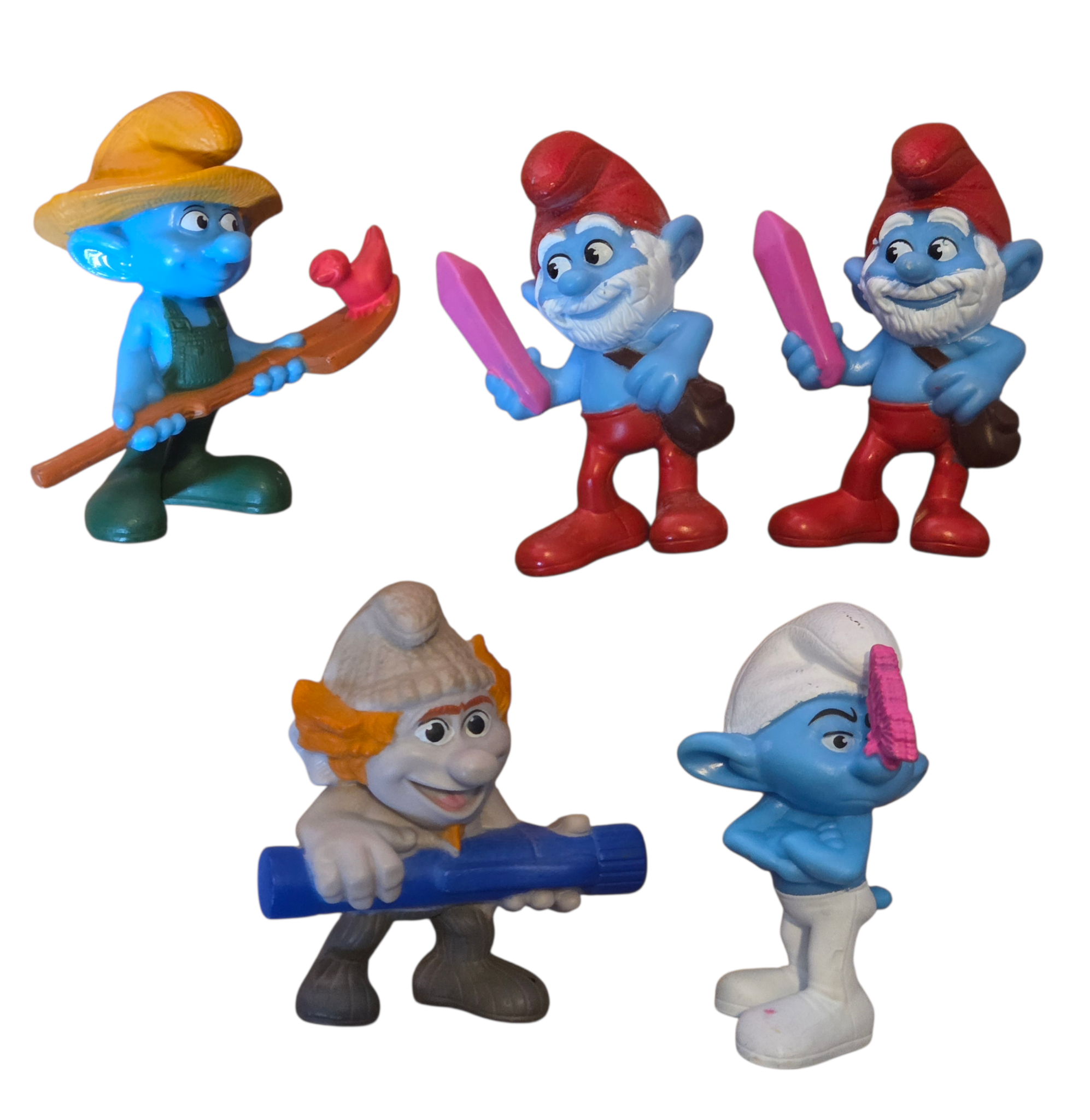 2011 2013 McDonalds Smurfs Hackus, Papa Smurf, Farmer & Grumpy PVC 3"