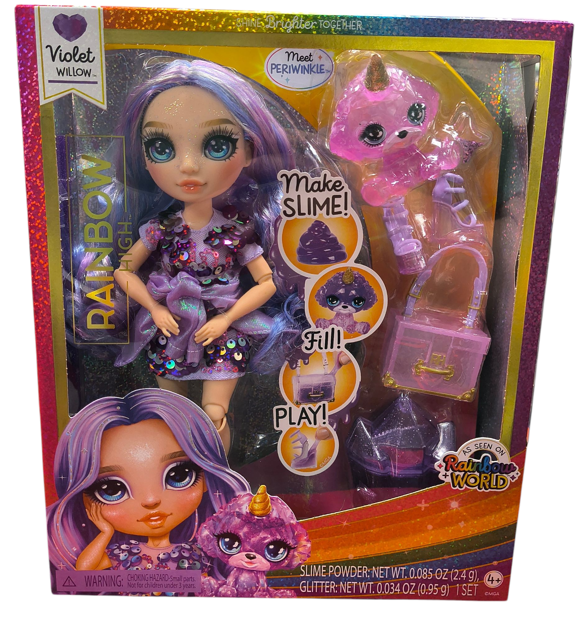 Rainbow High Violet Willow with Slime Kit & Pet 11” Shimmer Doll