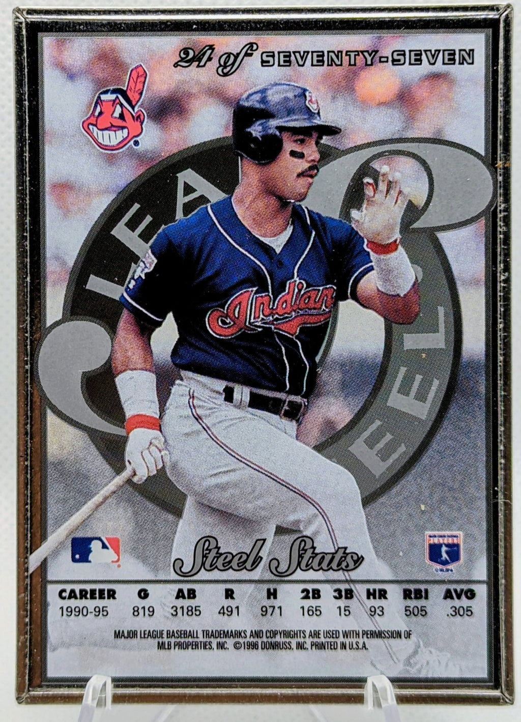 1996 Leaf Preferred Steel Carlos Baerga Cleveland Guardians # 24 image 2
