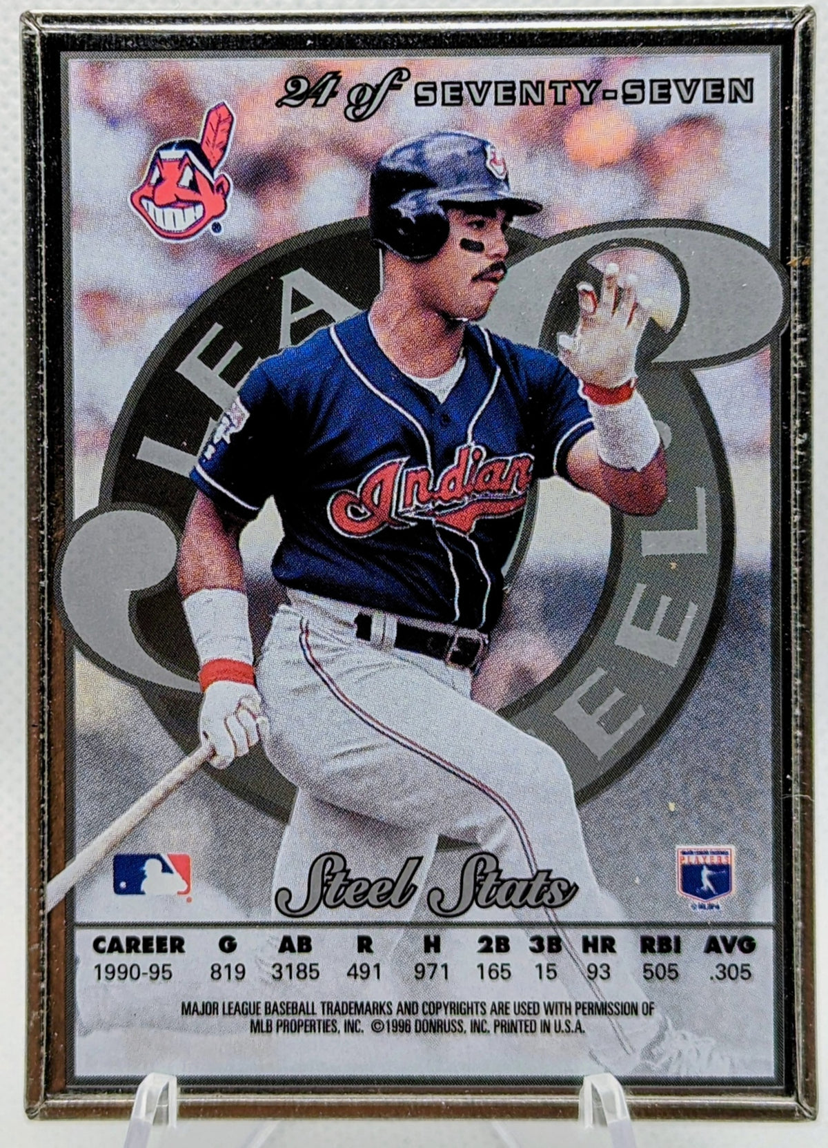 1996 Leaf Preferred Steel Carlos Baerga Cleveland Guardians # 24 image 2