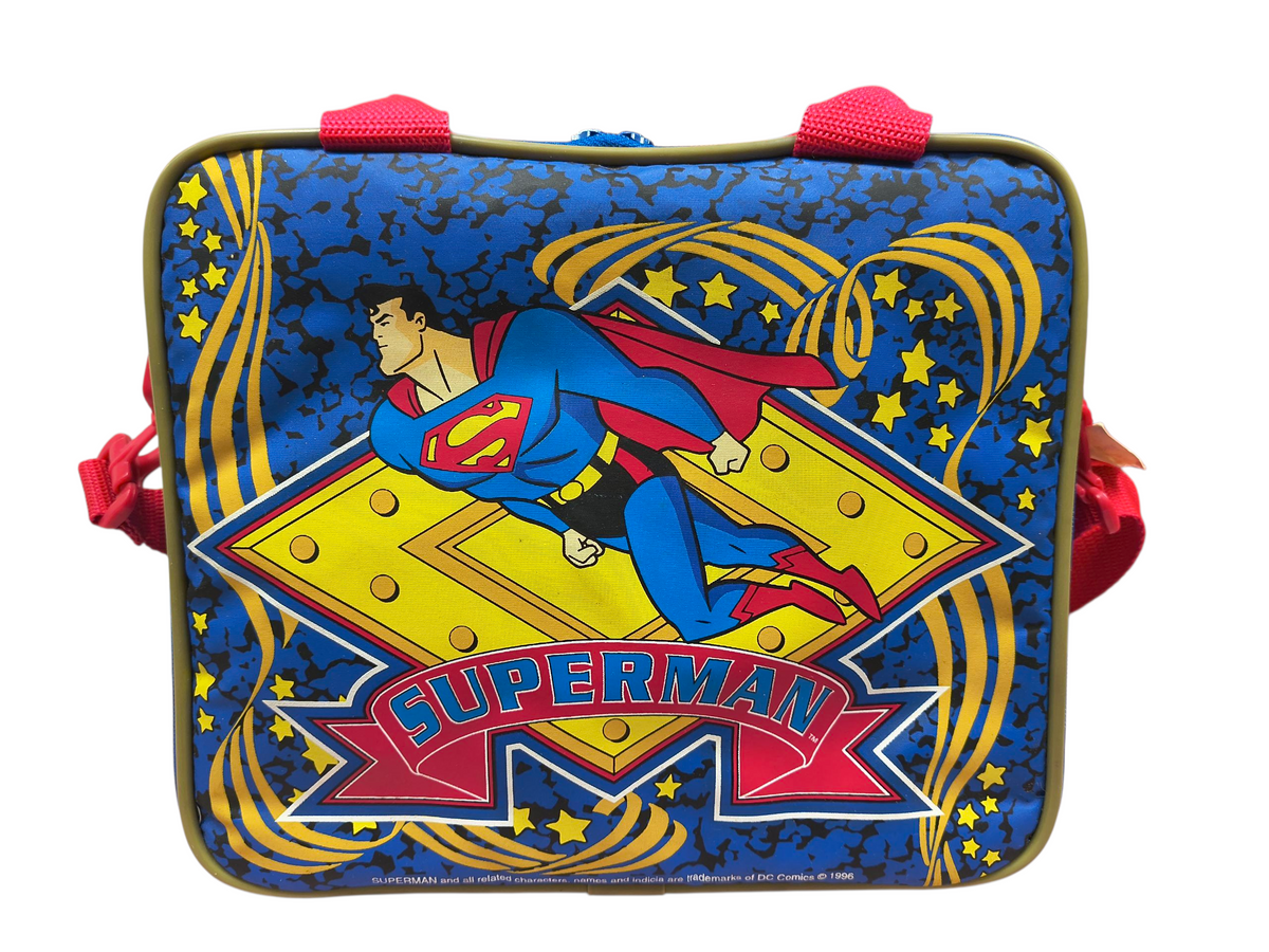 1996 DC Comics Superman Animated Series Vinyl Zip Up Lunch Bag w/ Thermos