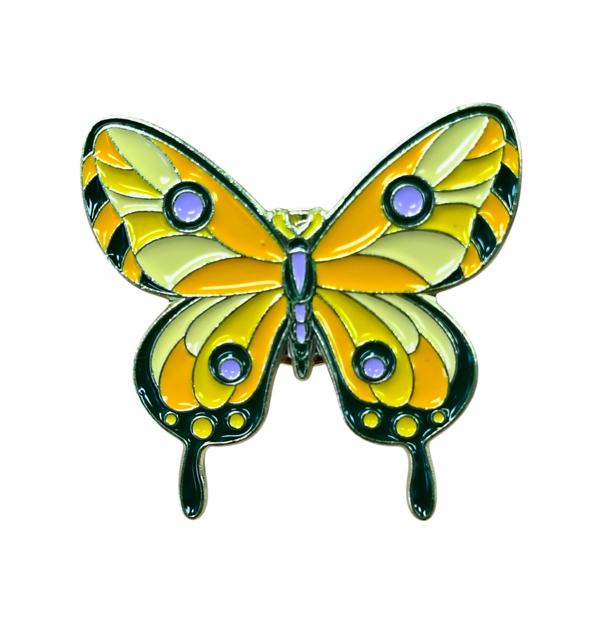 Butterfly w/ Yellow, Black, and Purple Accents Enamel Pin