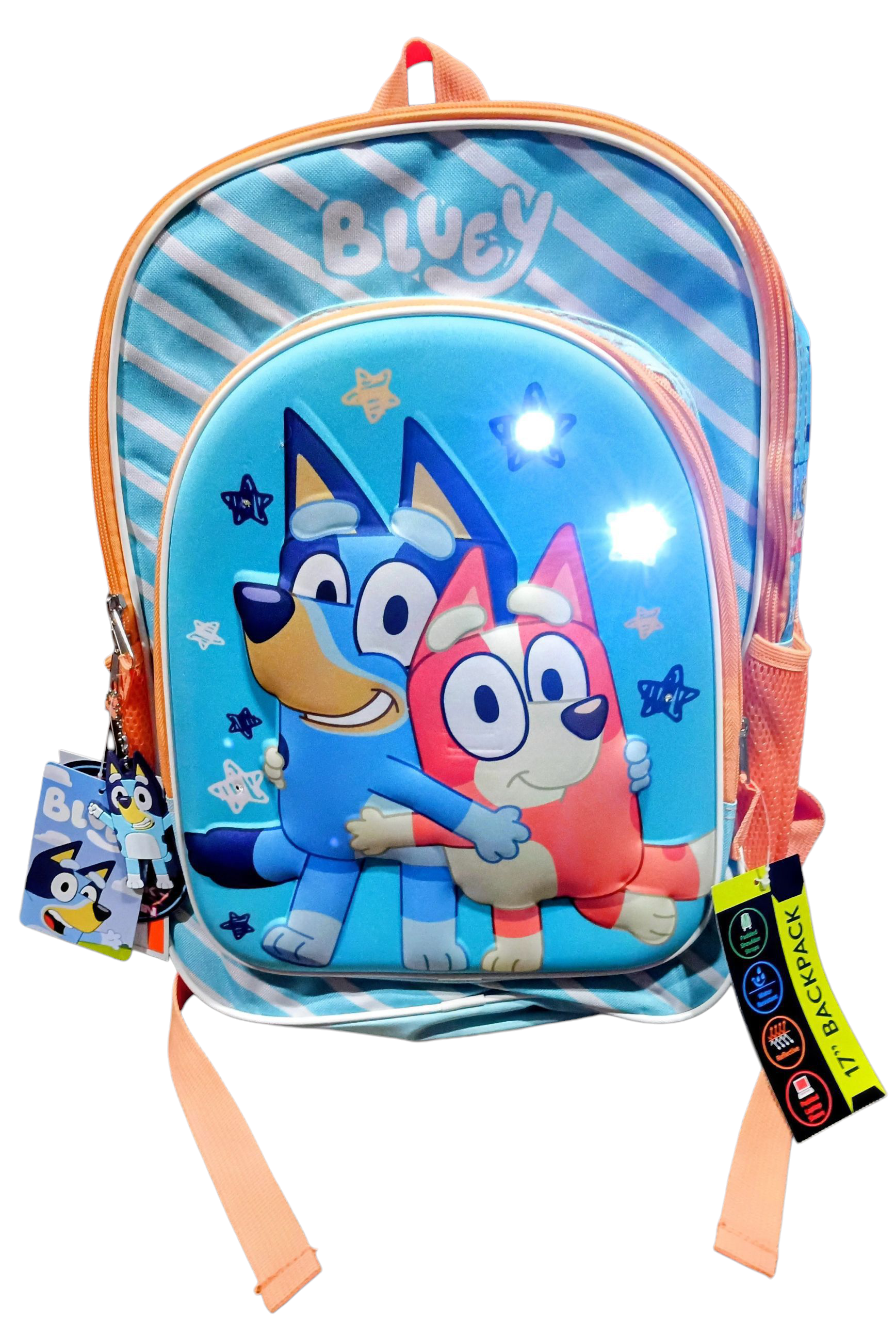 BBC Bluey & Bingo 17" Light-Up Stars and Stripes Backpack w/ Bluey Keychain image 2