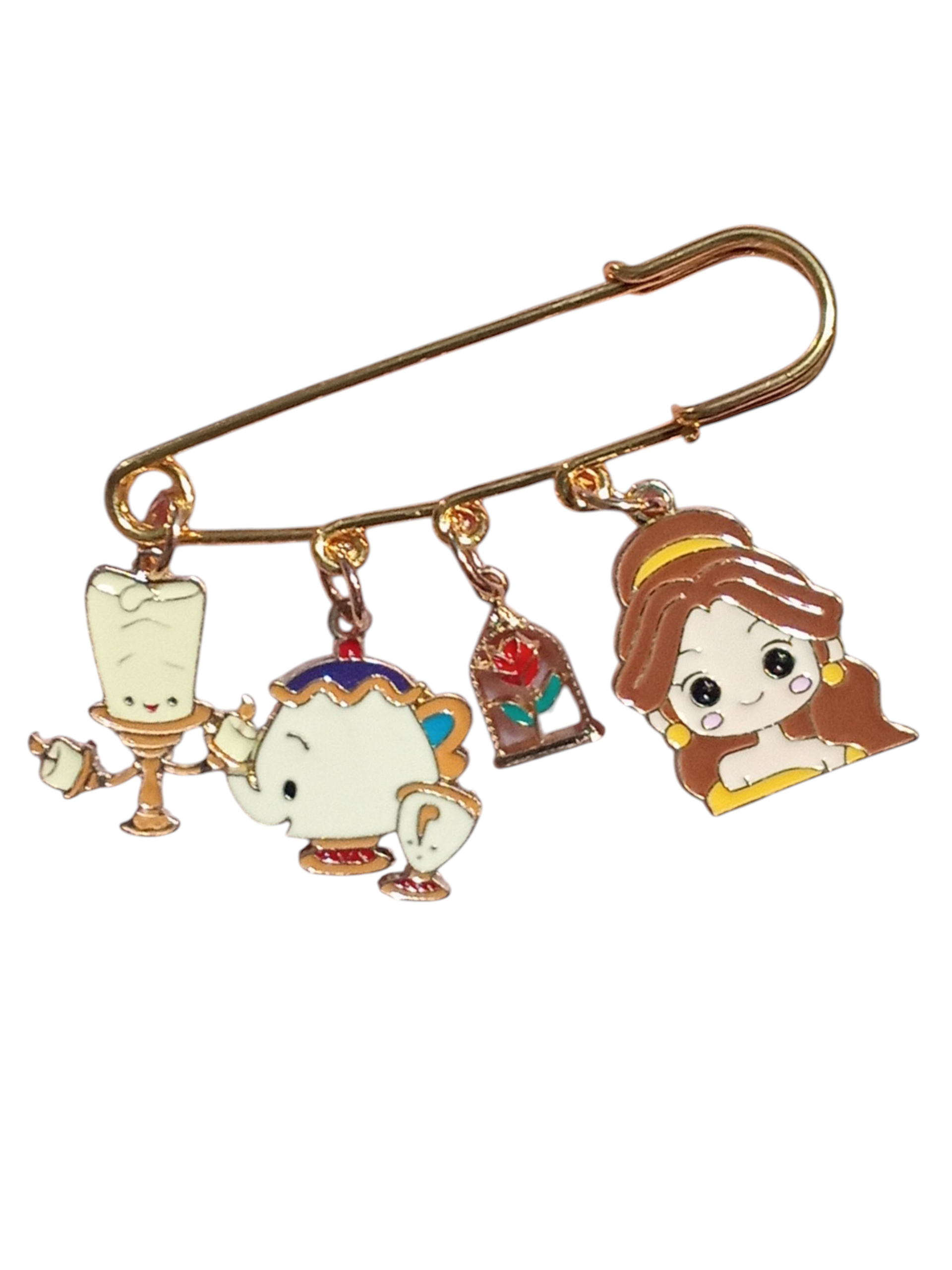 Disney Princess Beauty & The Beast Safety Pin Style Enamel Charm Pin