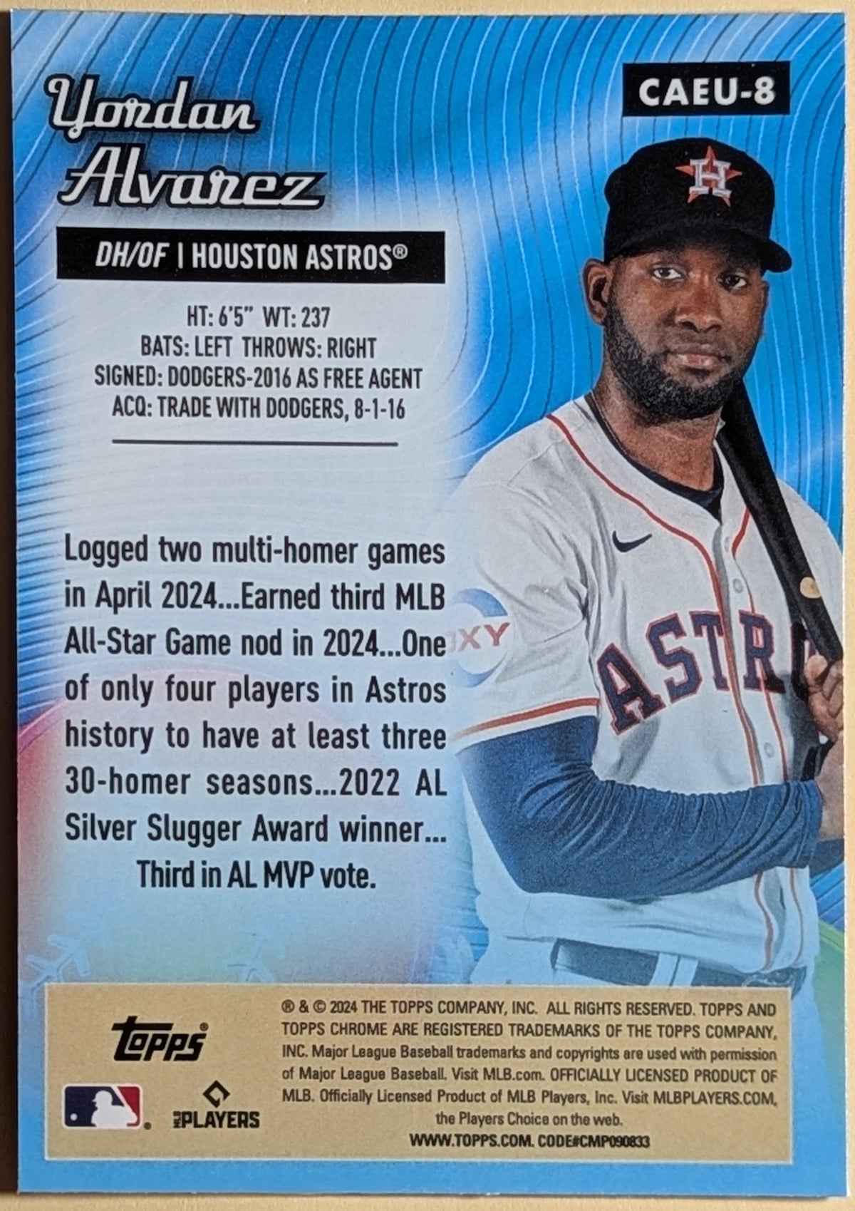 2024 Topps Chrome Update Series MLB Yordan Alvarez Astros #CAEU-8 Card All-Etch image 2