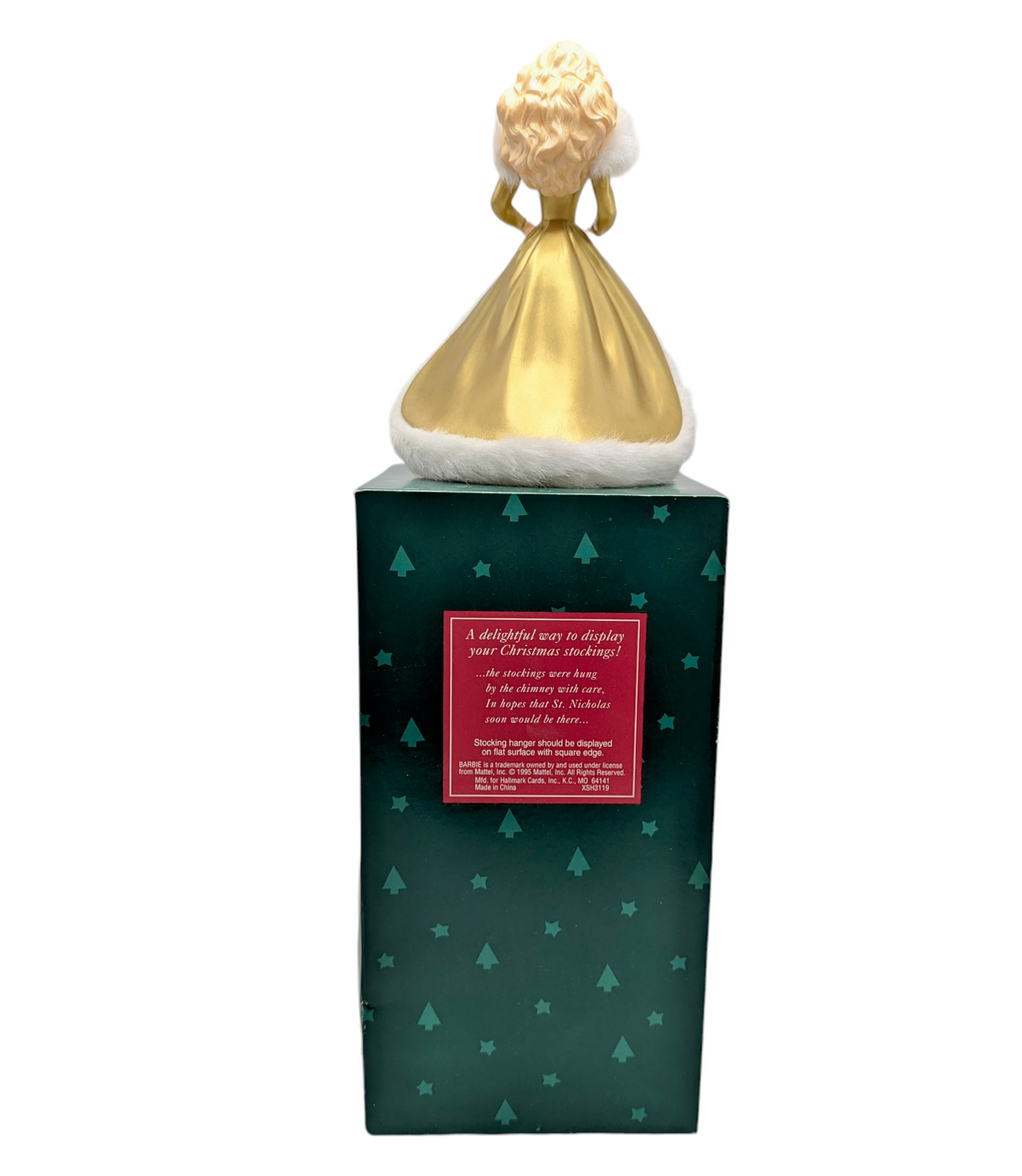 1995 Mattel Happy Holidays Barbie Stocking Hanger Golden Dress image 2