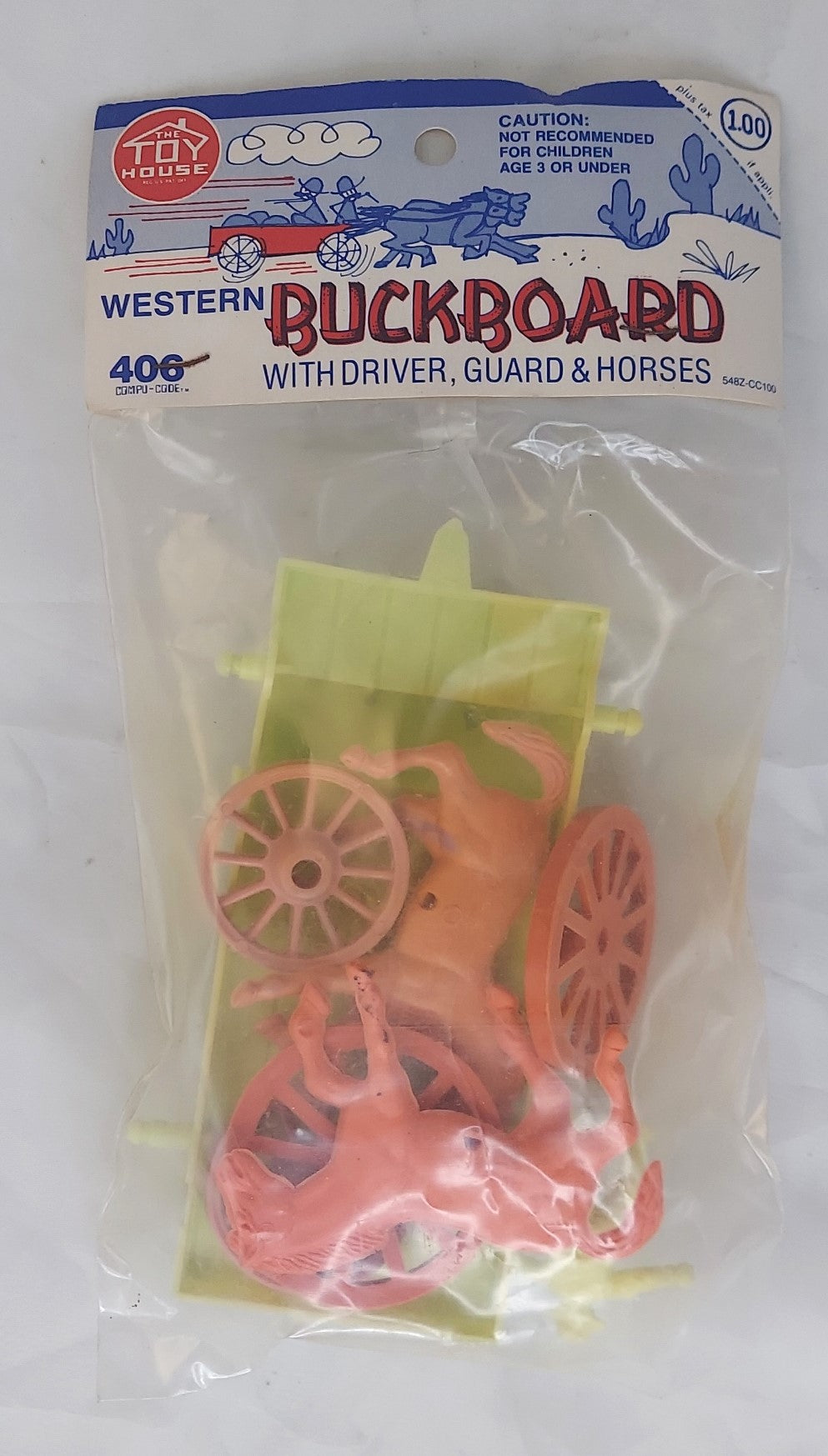 1960's Plastic The Toy House Western Buckboard Wagon Set Orange/Yellow