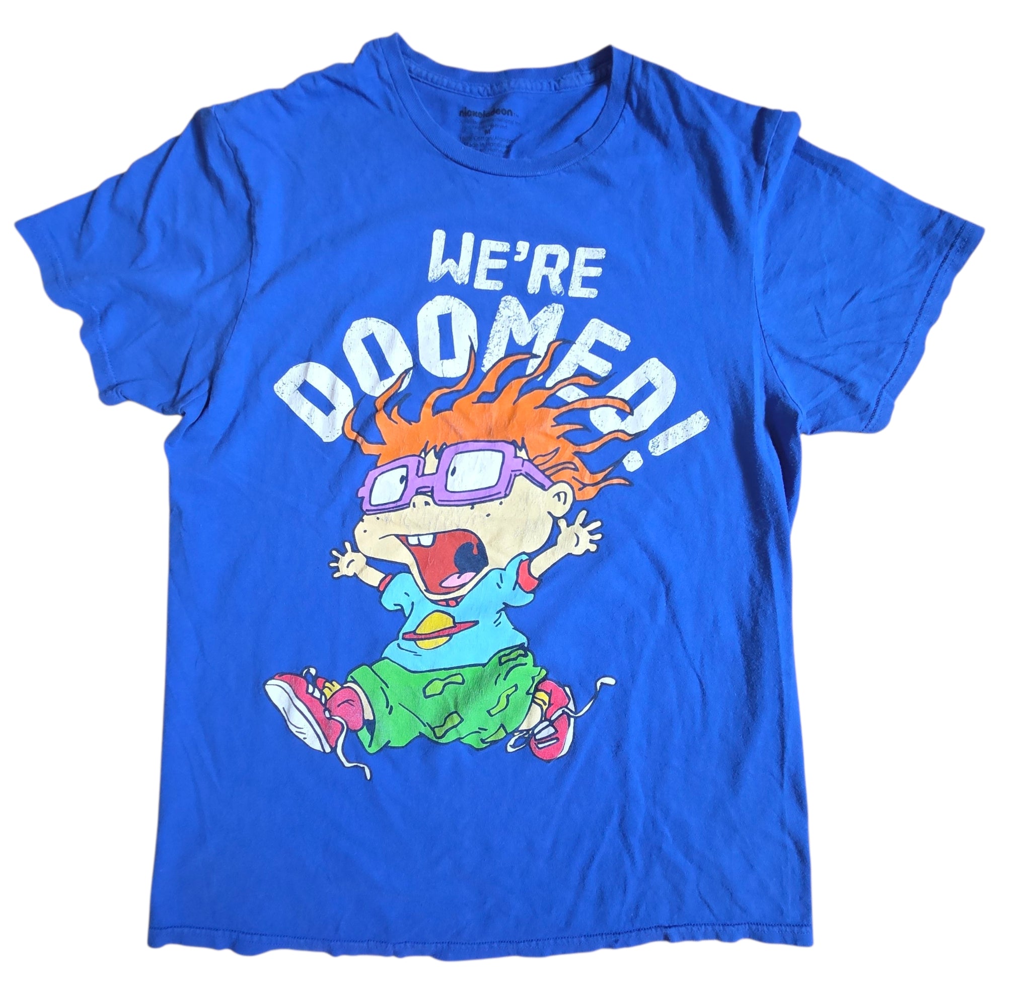 Nickelodeon Rugrats Chuckie We're Doomed Blue Graphic T-Shirt Size Medium
