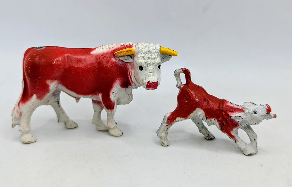 Vintage Manoil Lead Hereford Bull And Calf Figure Set C-20