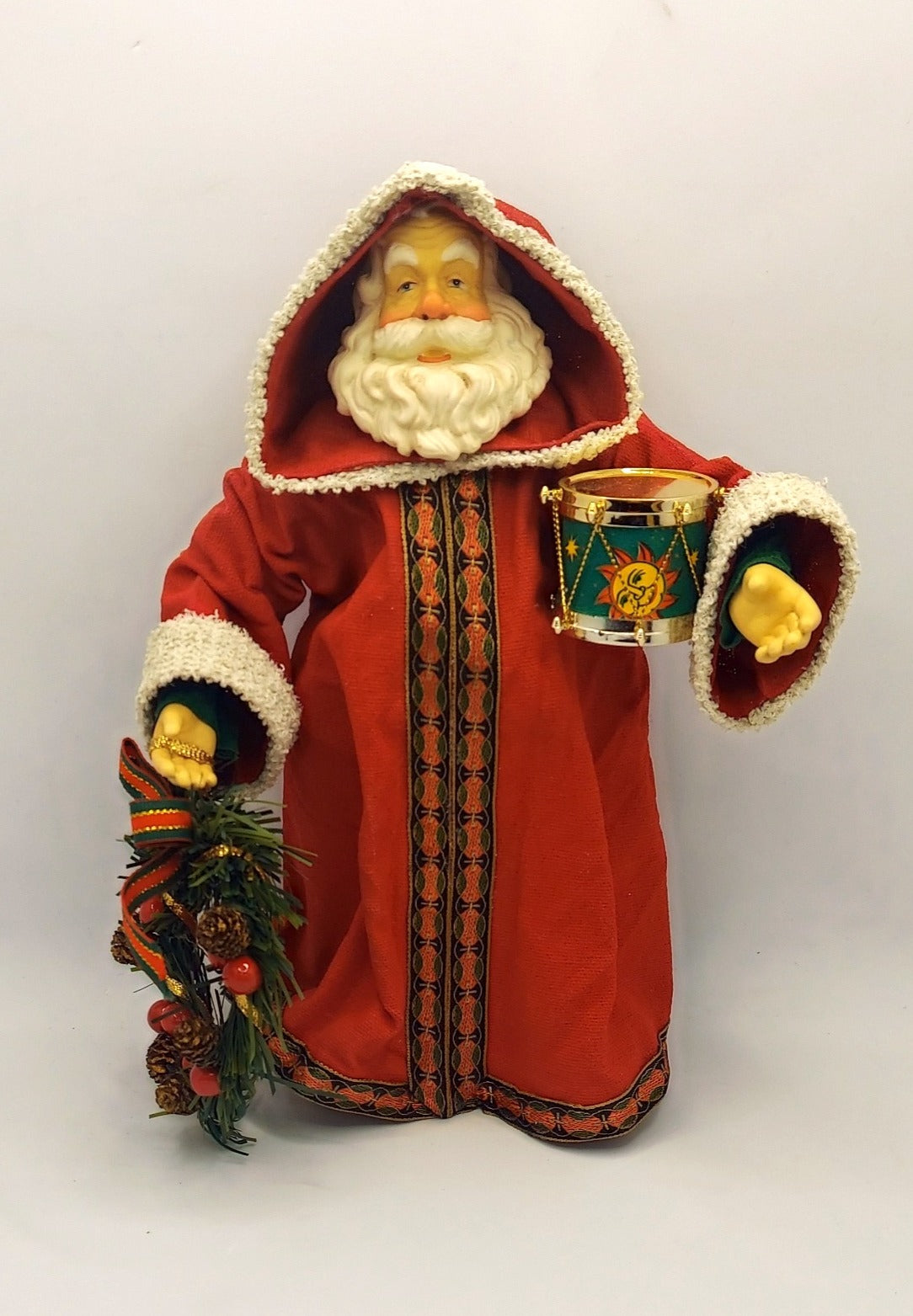 Fabric Mache Santa With Wreath & Drum