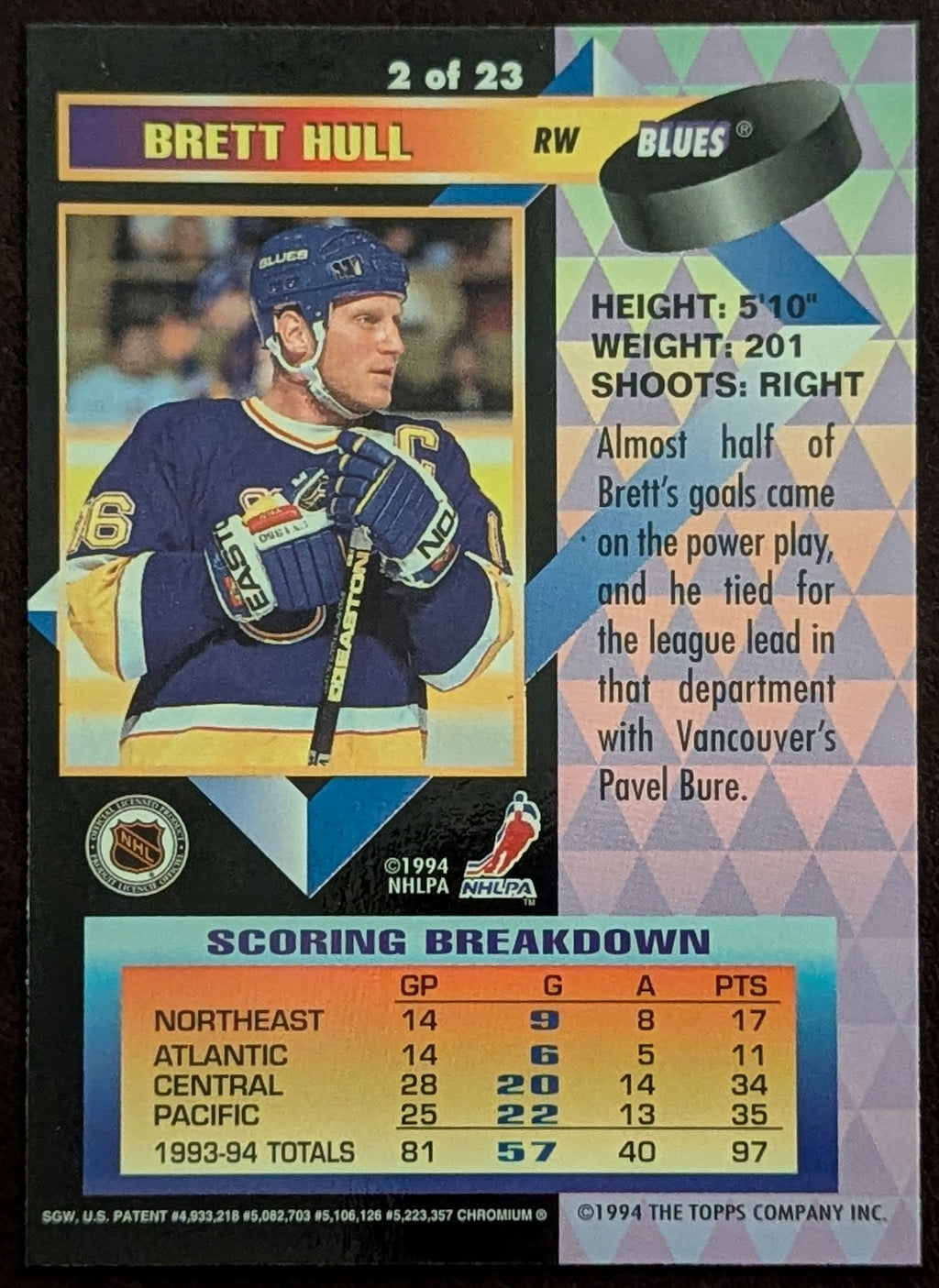 1994-95 Topps Premier Finest Brett Hull St. Louis Blues Stars Red Wings HOF image 2